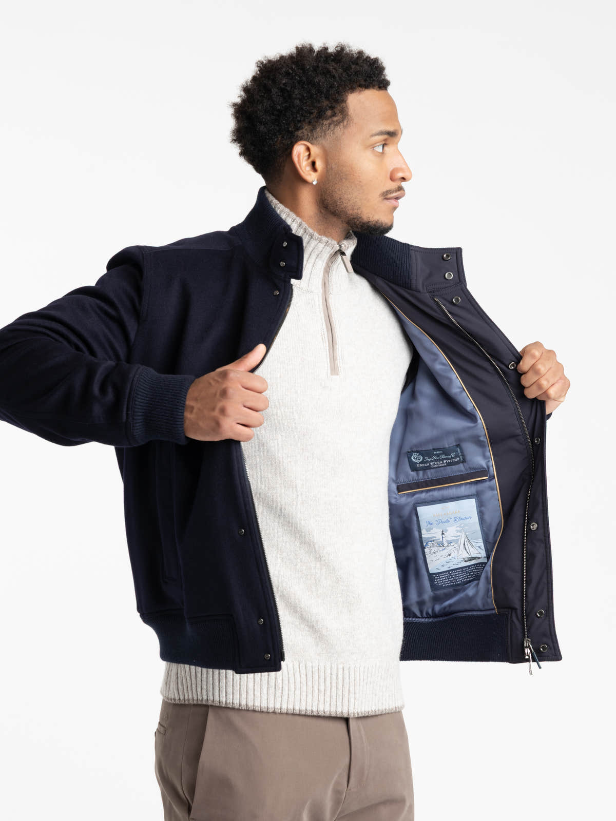 Navy Cashmere Bomber Jacket