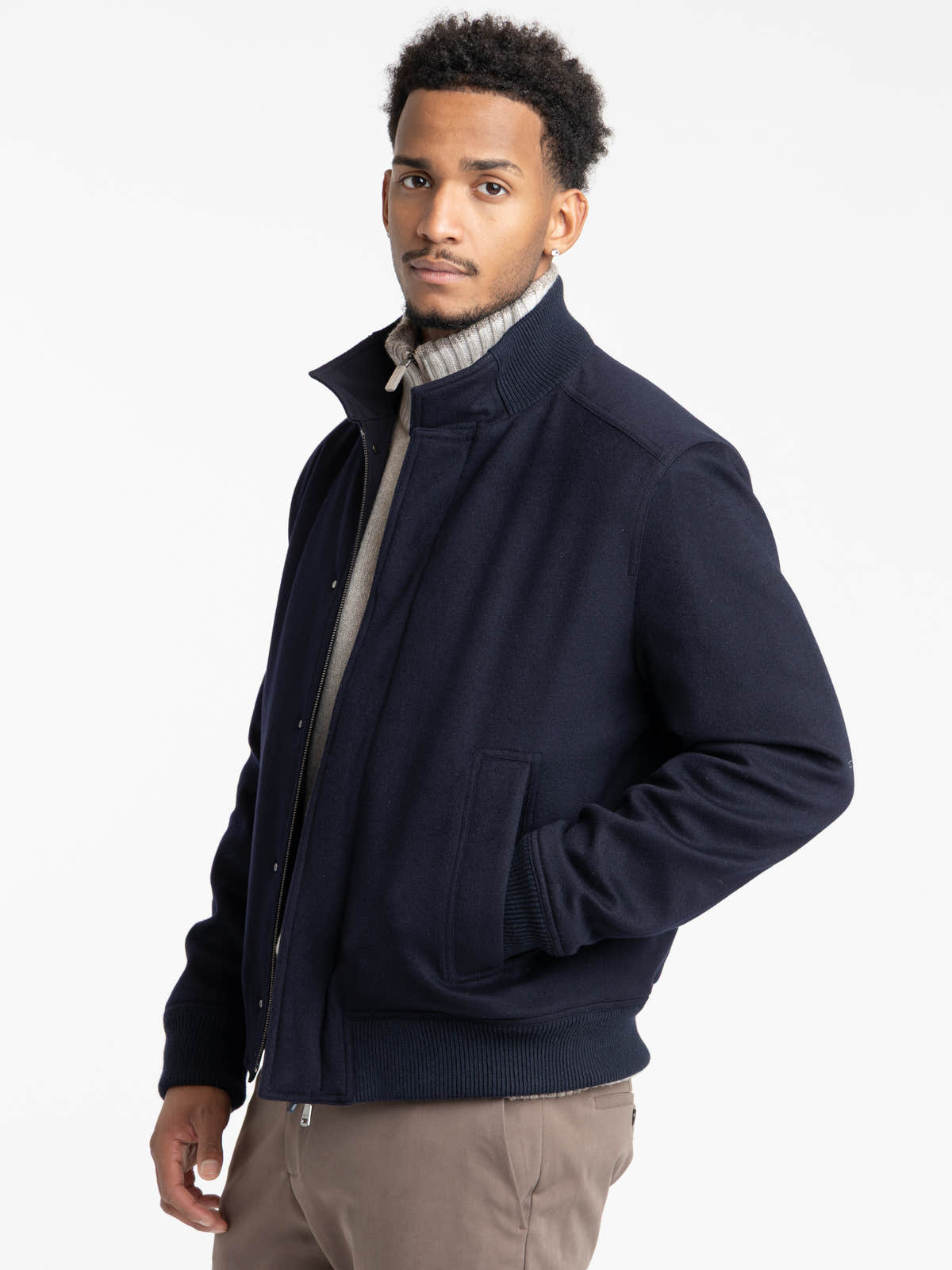 Navy Cashmere Bomber Jacket