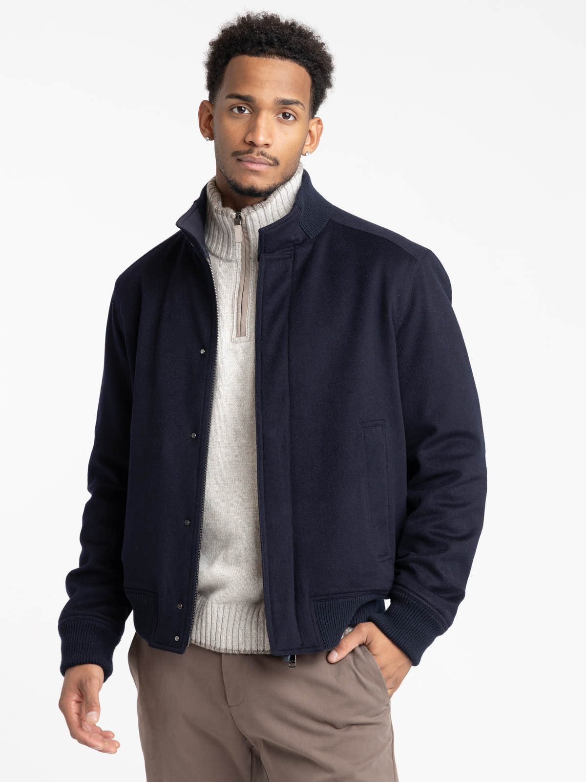 Navy Cashmere Bomber Jacket