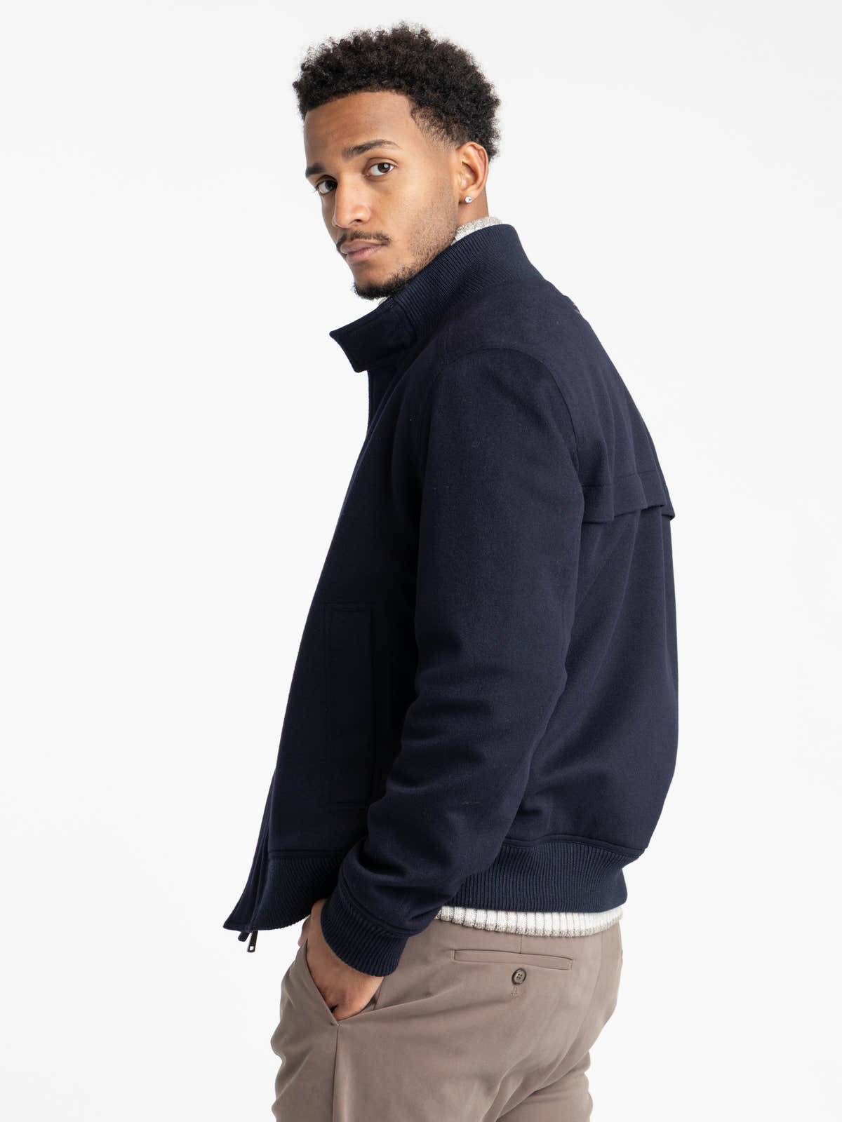 Navy Cashmere Bomber Jacket