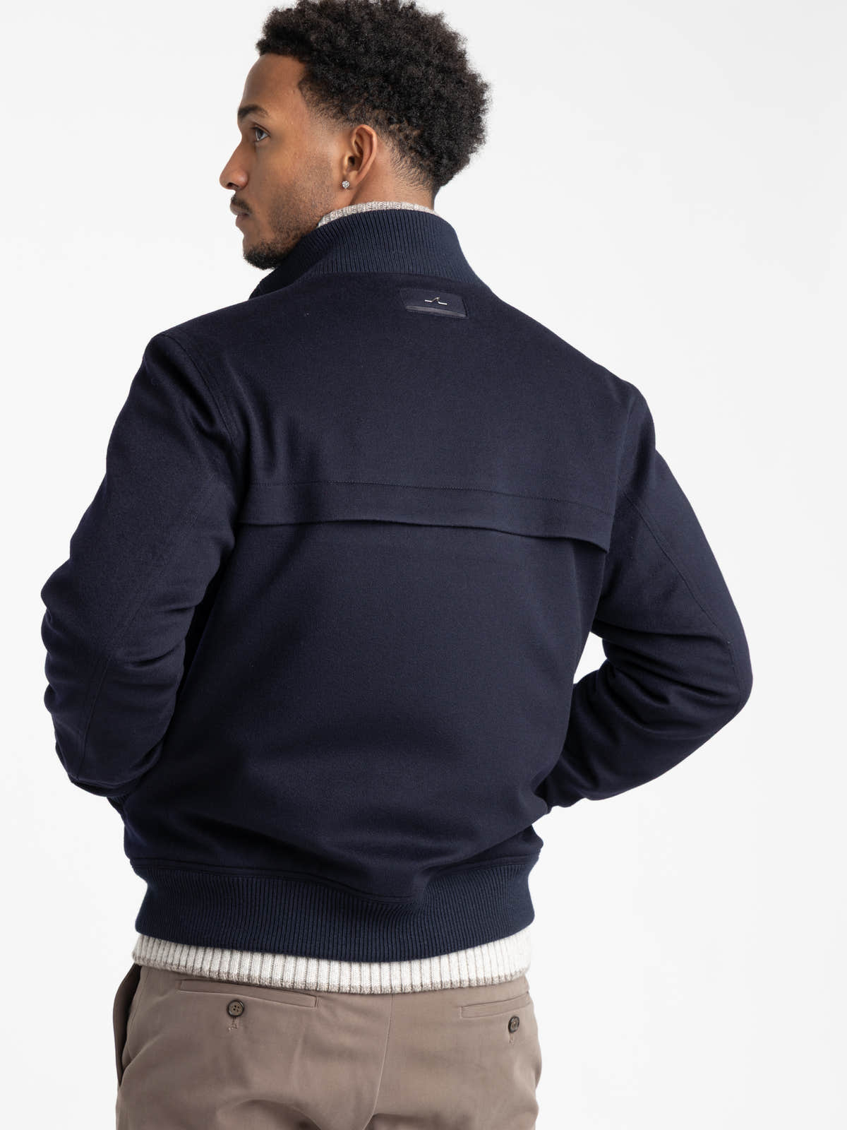 Navy Cashmere Bomber Jacket