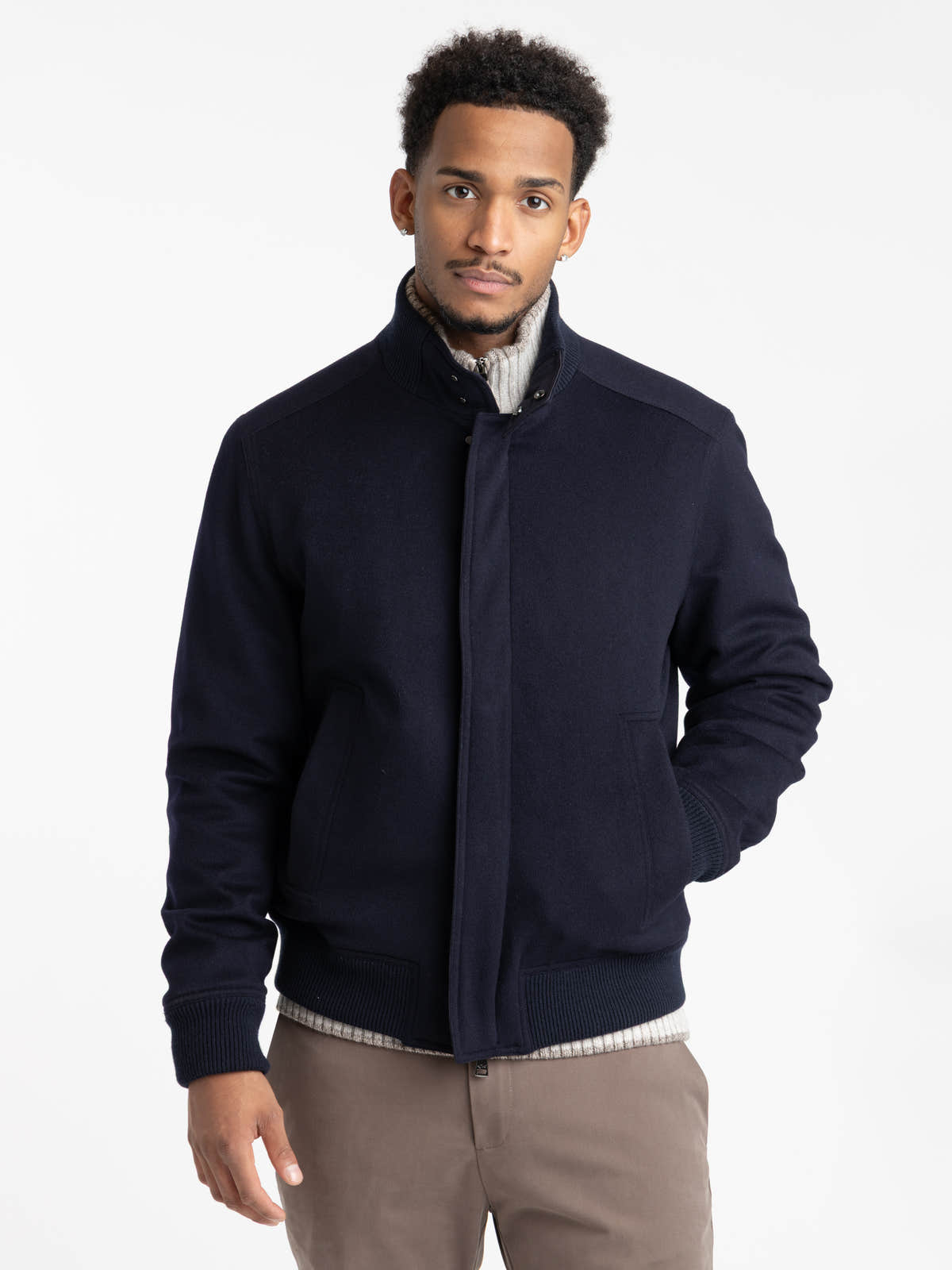 Navy Cashmere Bomber Jacket