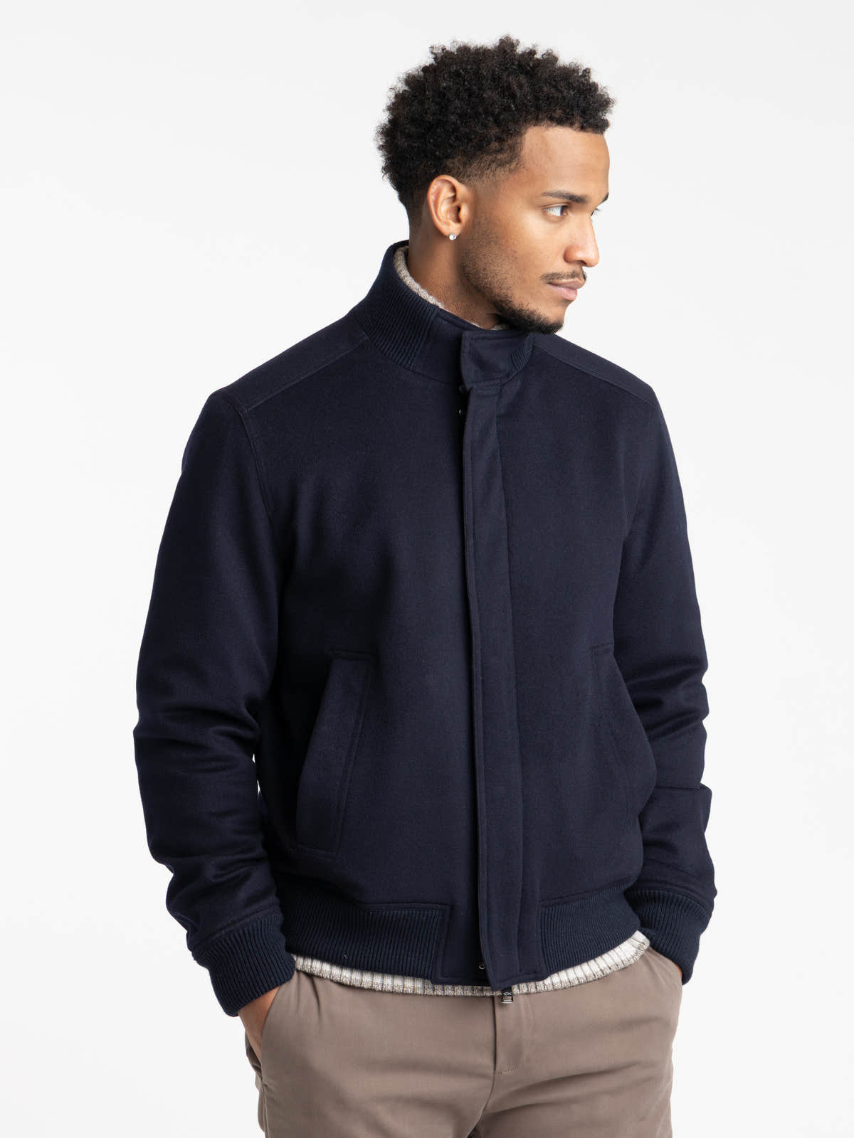 Navy Cashmere Bomber Jacket