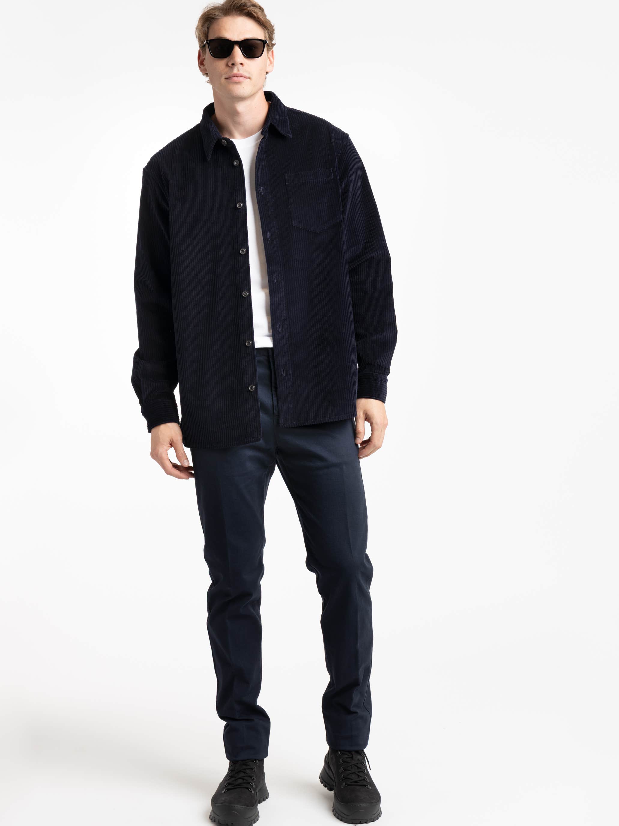Navy Cotton Corduroy Overshirt With Chest Pocket