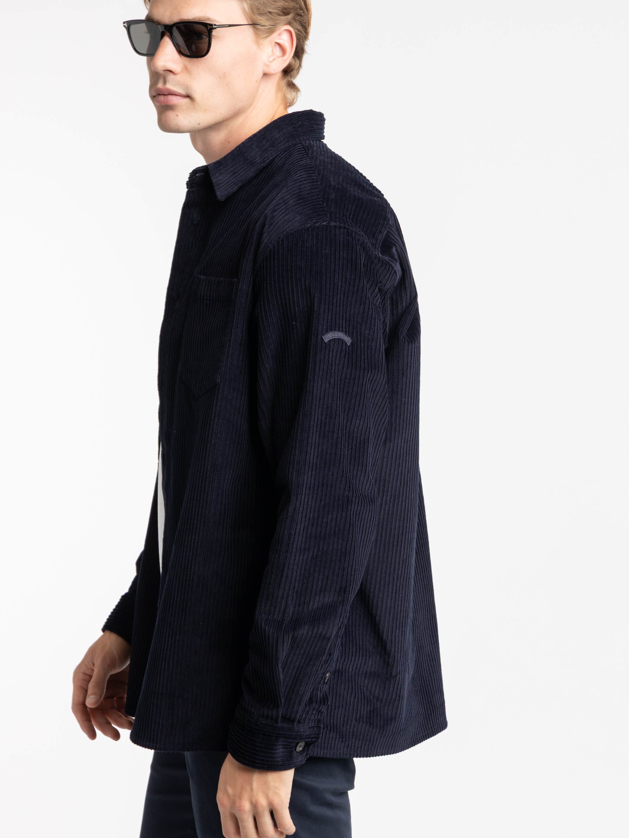 Navy Cotton Corduroy Overshirt With Chest Pocket