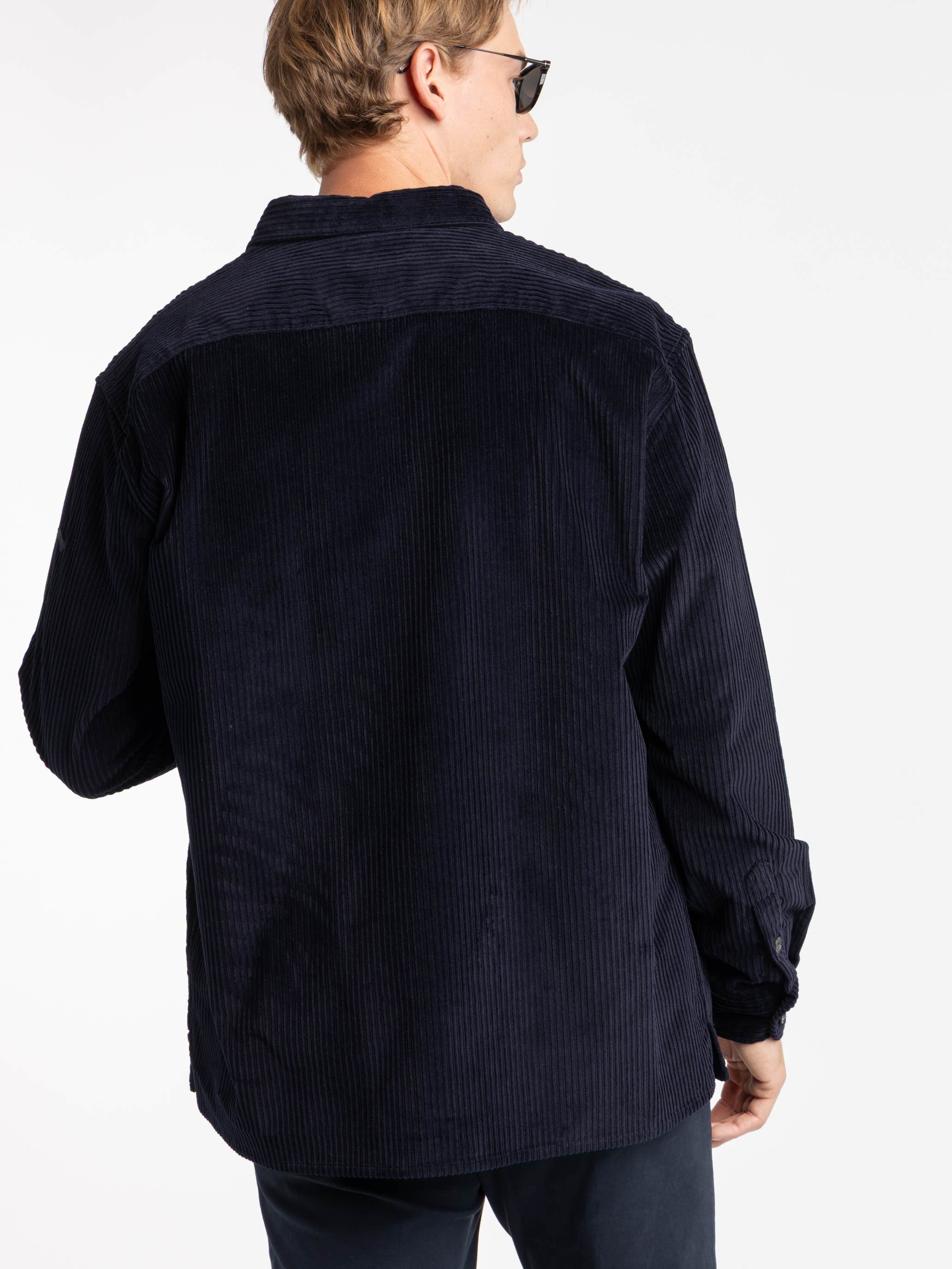 Navy Cotton Corduroy Overshirt With Chest Pocket