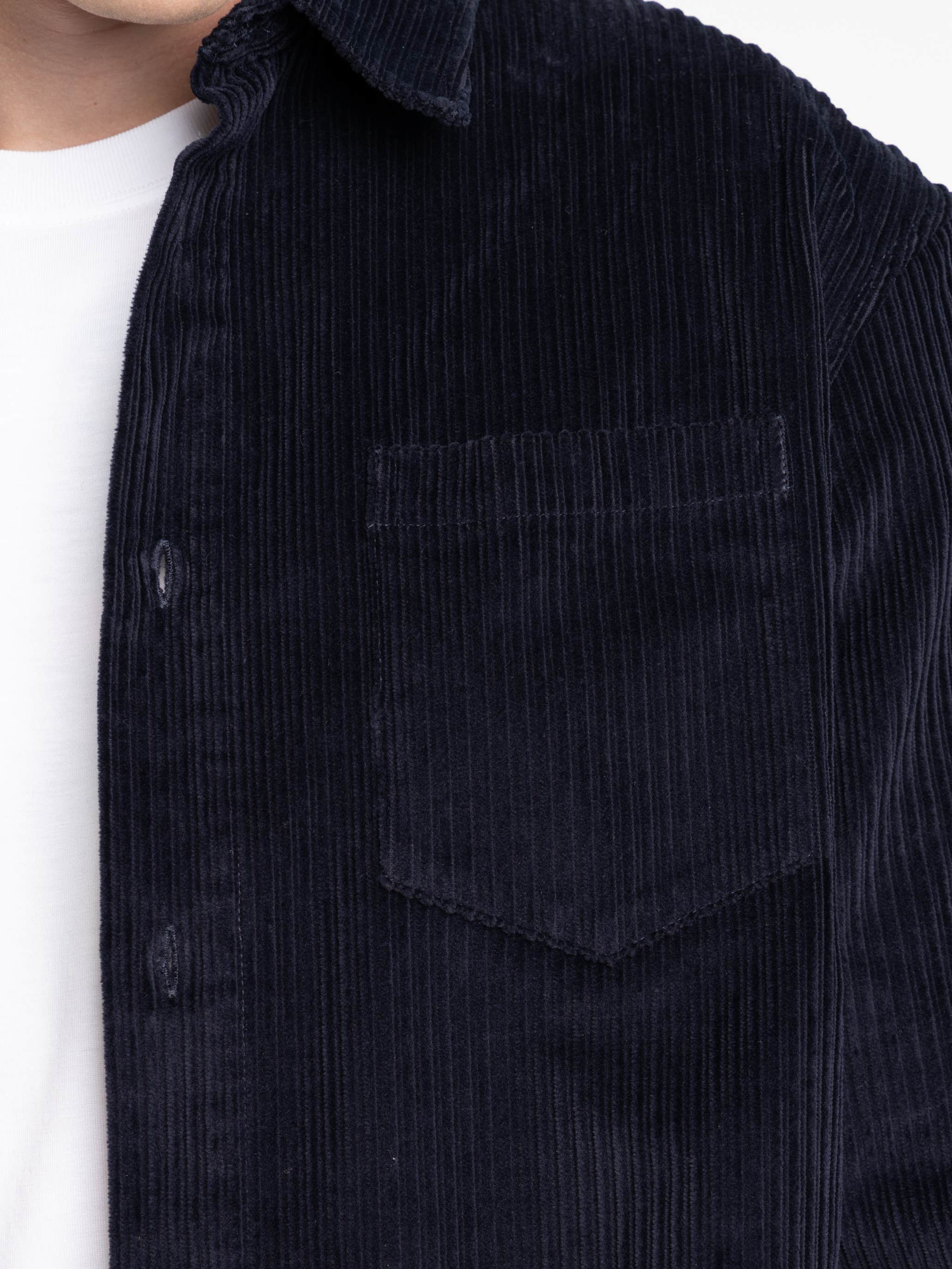 Navy Cotton Corduroy Overshirt With Chest Pocket