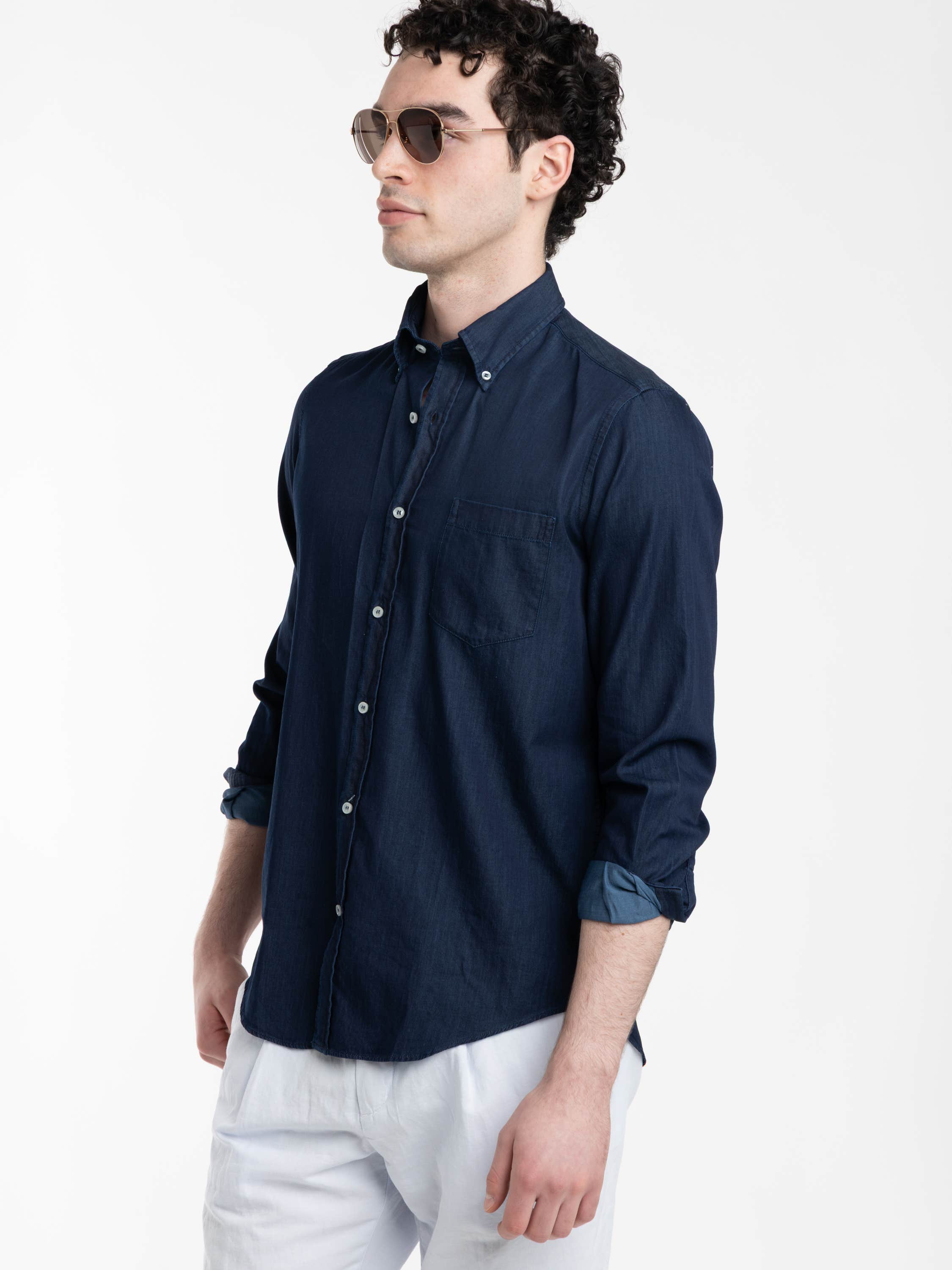 Navy Giza Cotton X-Soft Denim Shirt