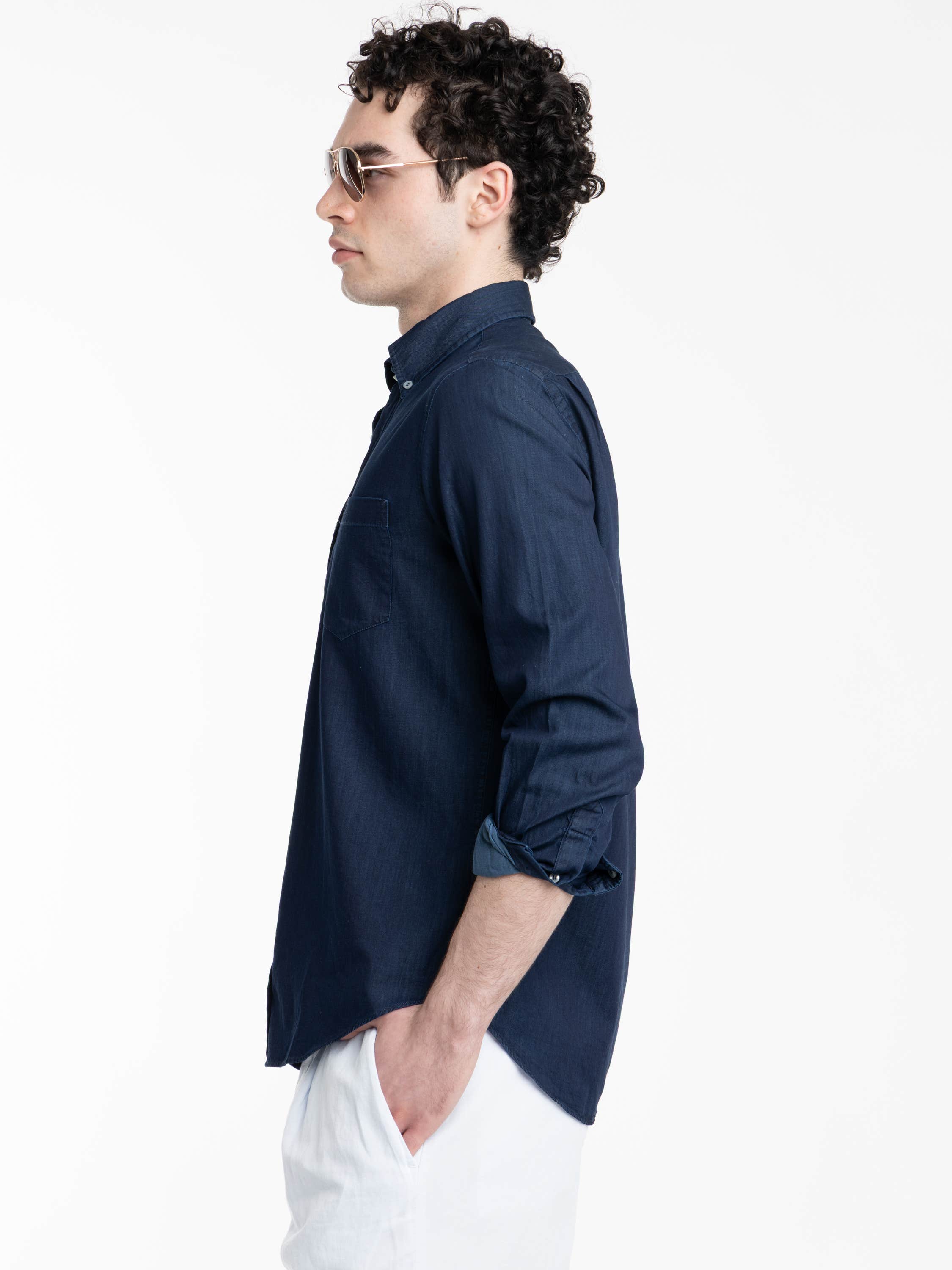 Navy Giza Cotton X-Soft Denim Shirt