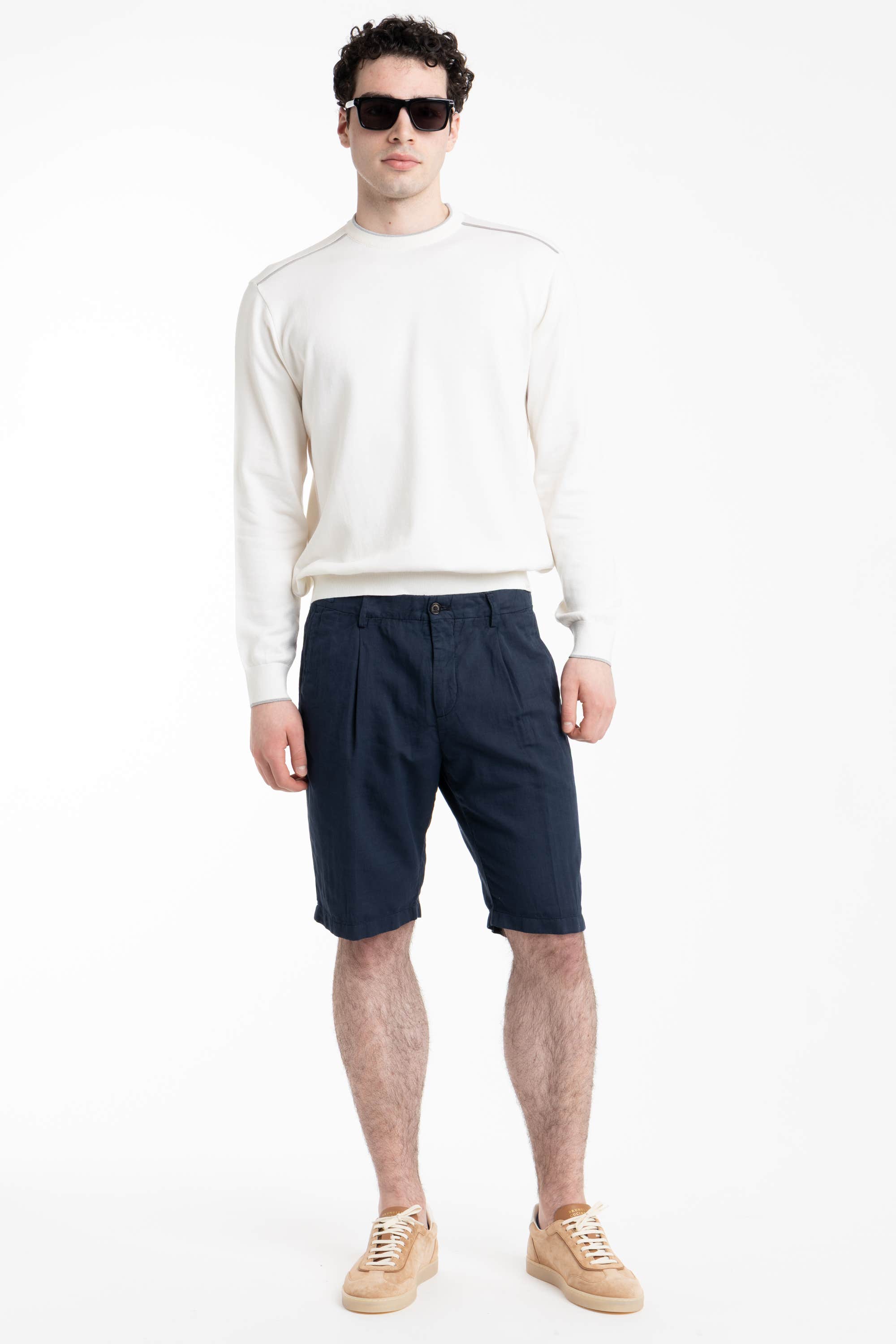 Navy Linen and Cotton Bermuda Shorts