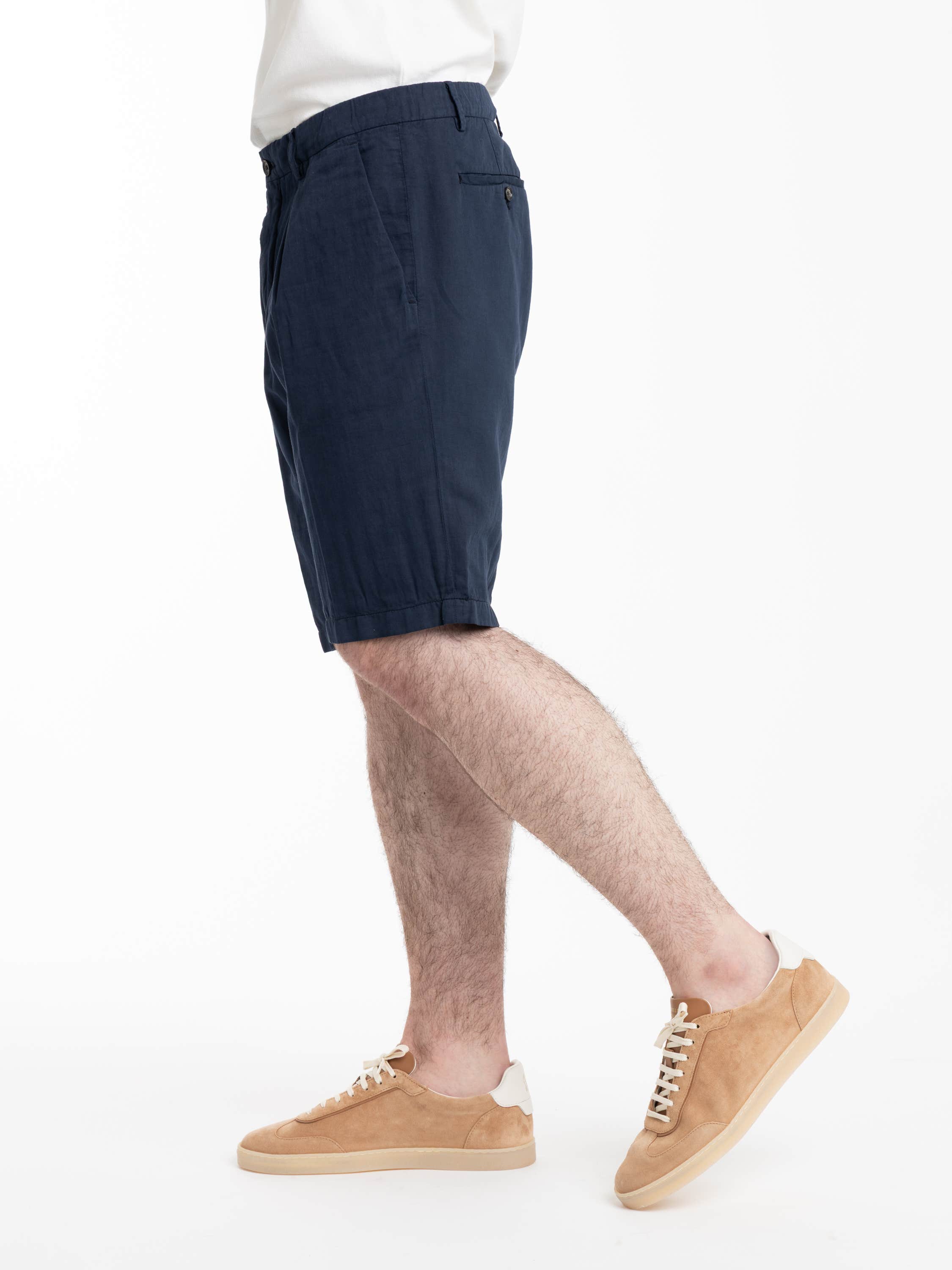 Navy Linen and Cotton Bermuda Shorts