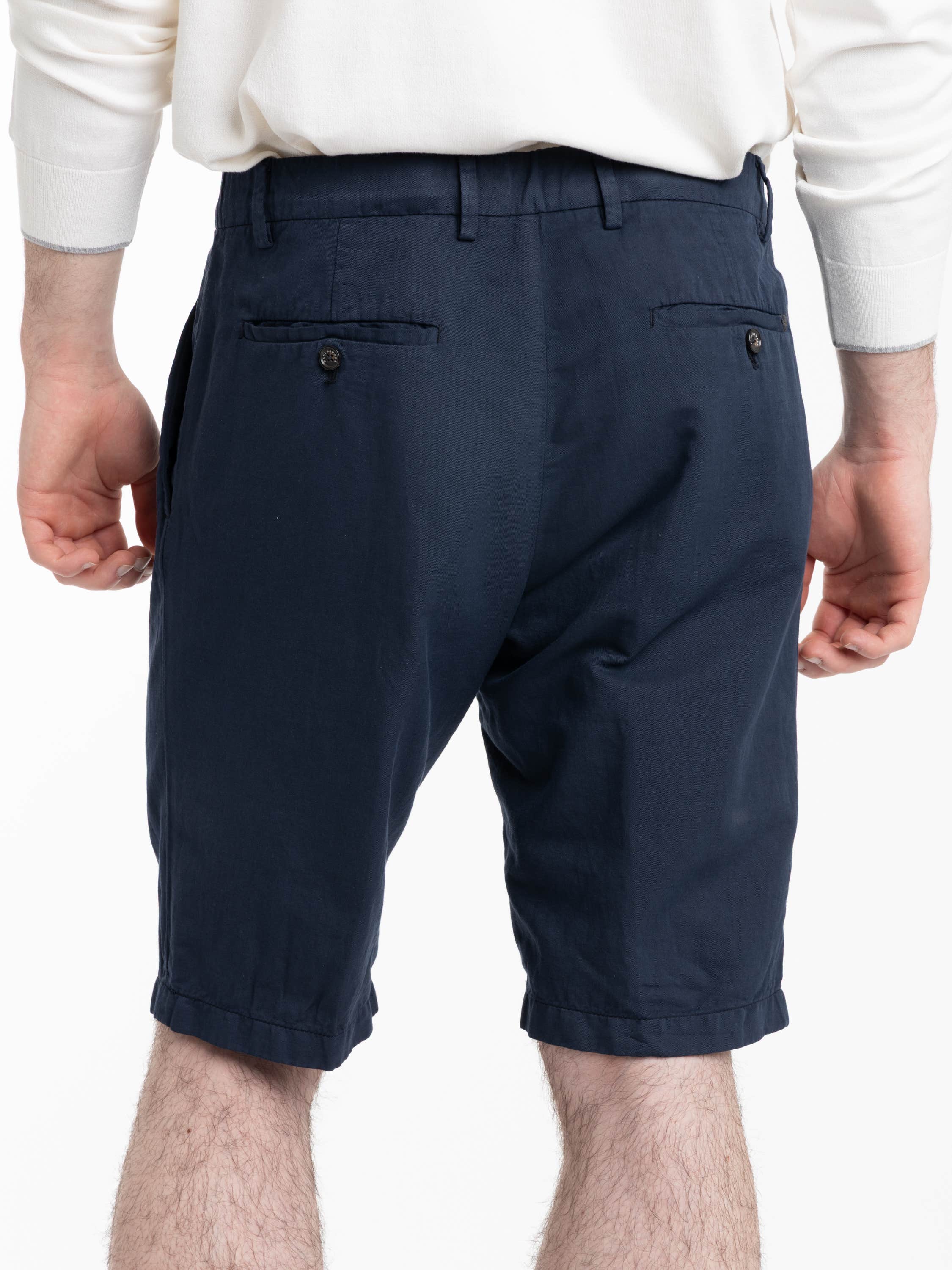 Navy Linen and Cotton Bermuda Shorts