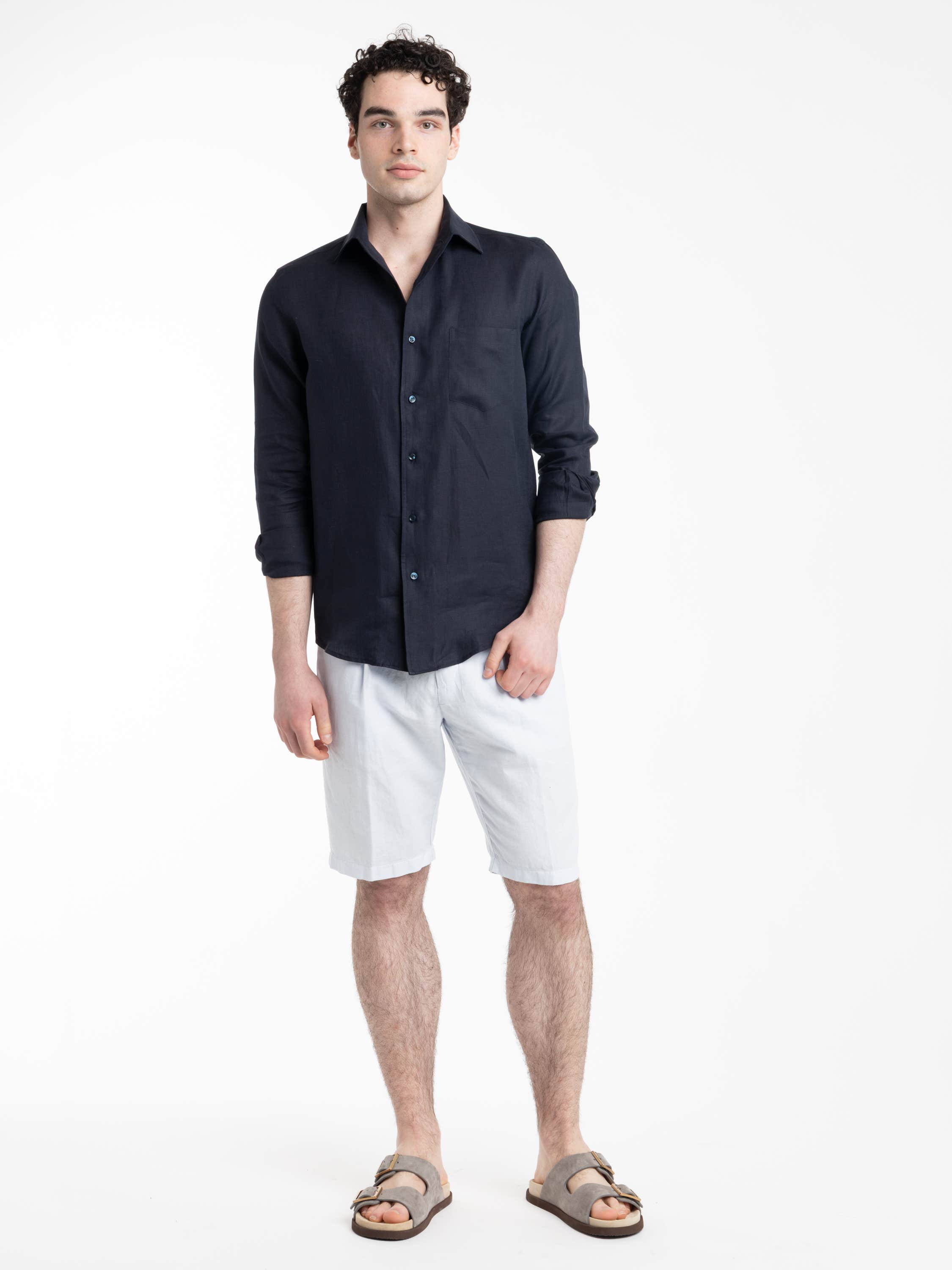 Navy Soffio Linen Shirt