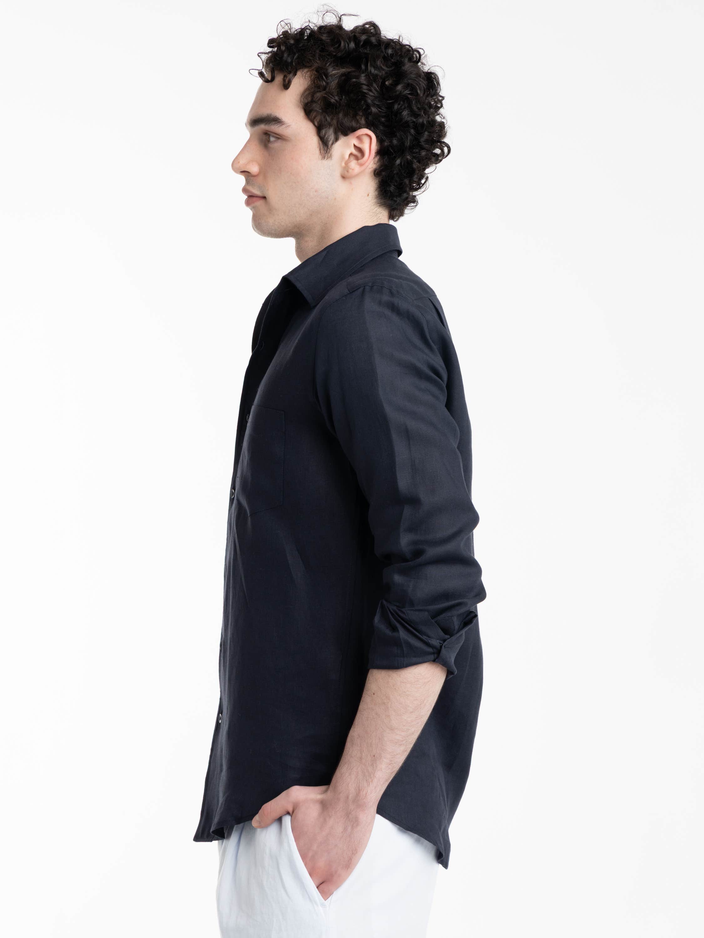 Navy Soffio Linen Shirt