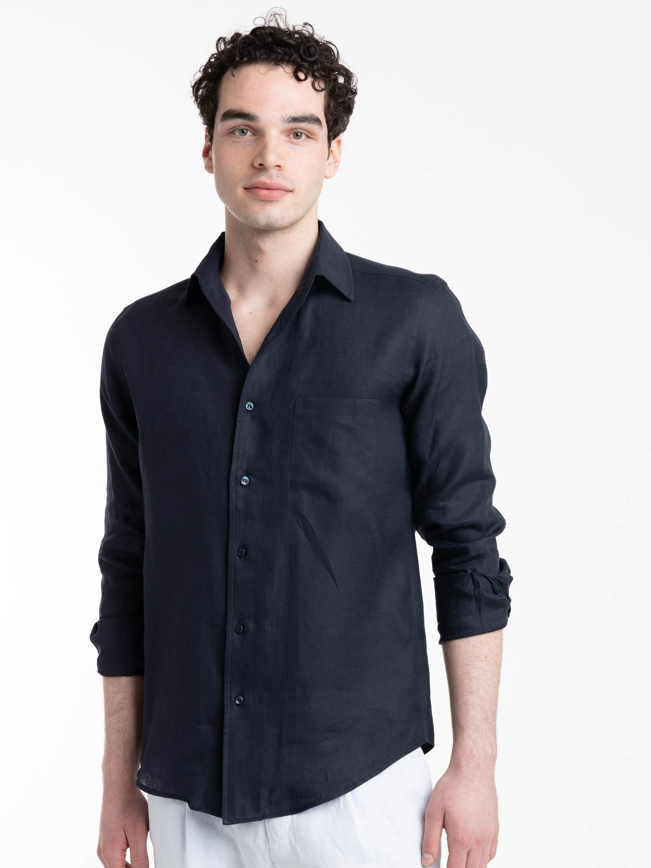 Navy Soffio Linen Shirt