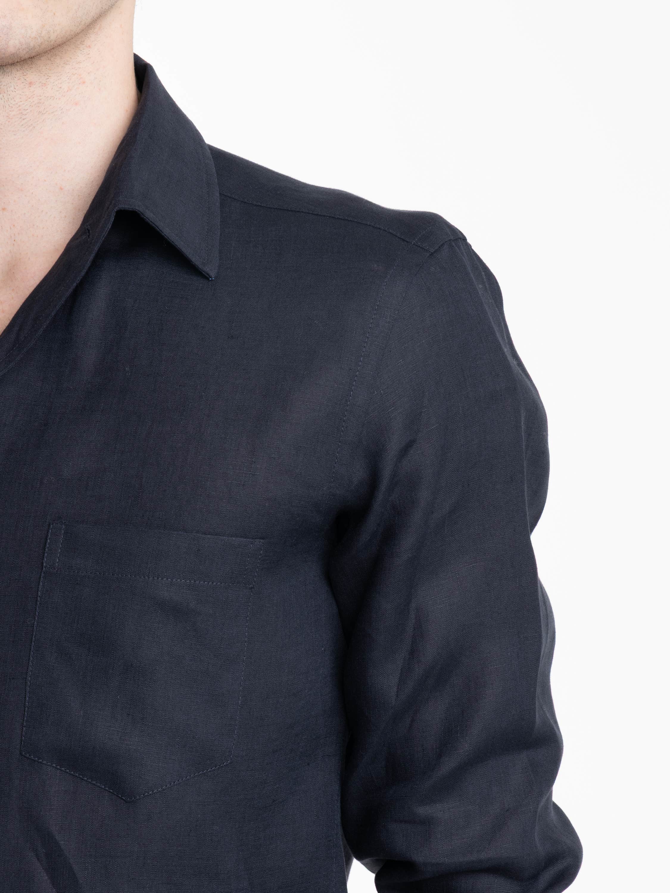 Navy Soffio Linen Shirt