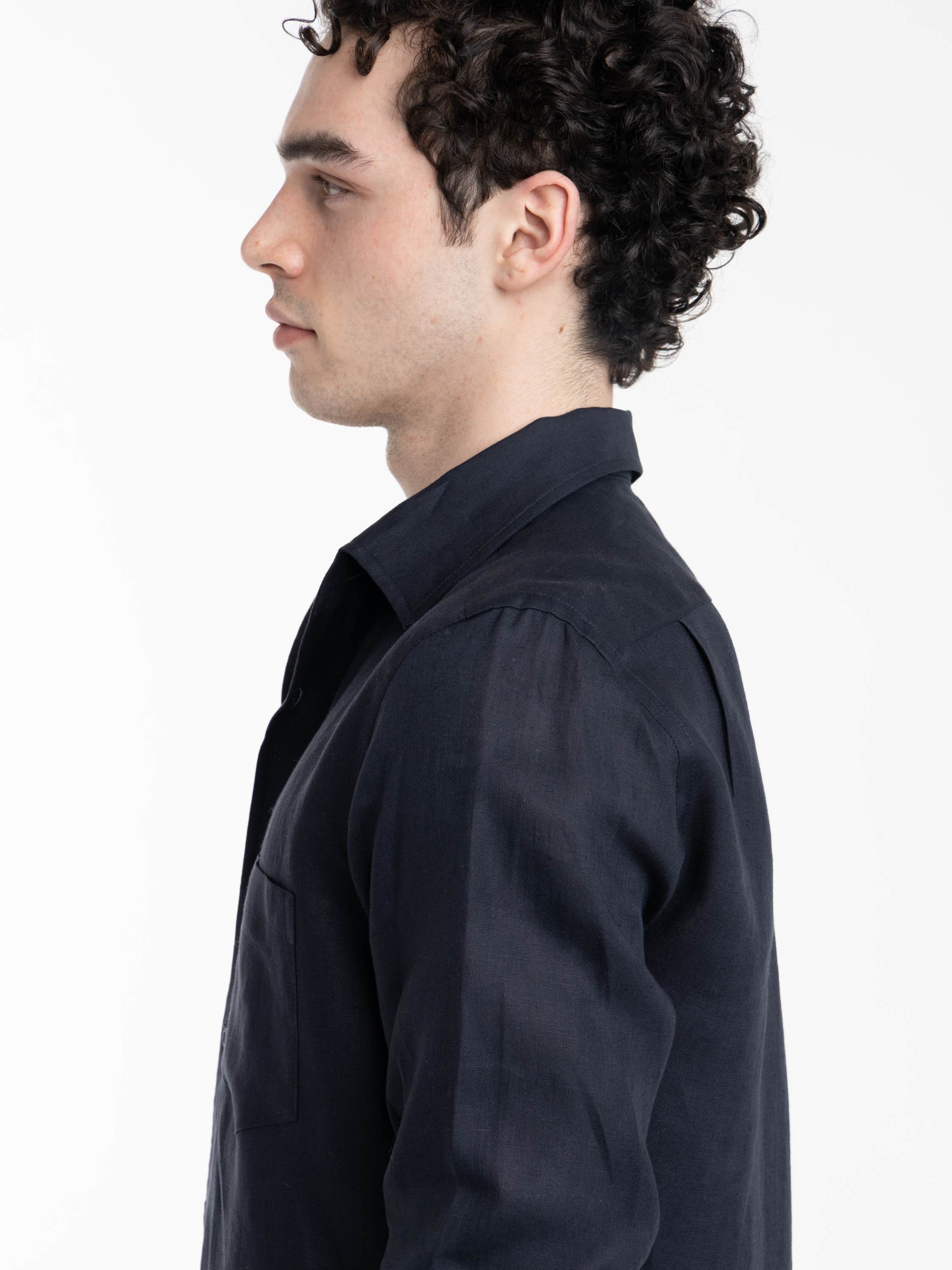 Navy Soffio Linen Shirt