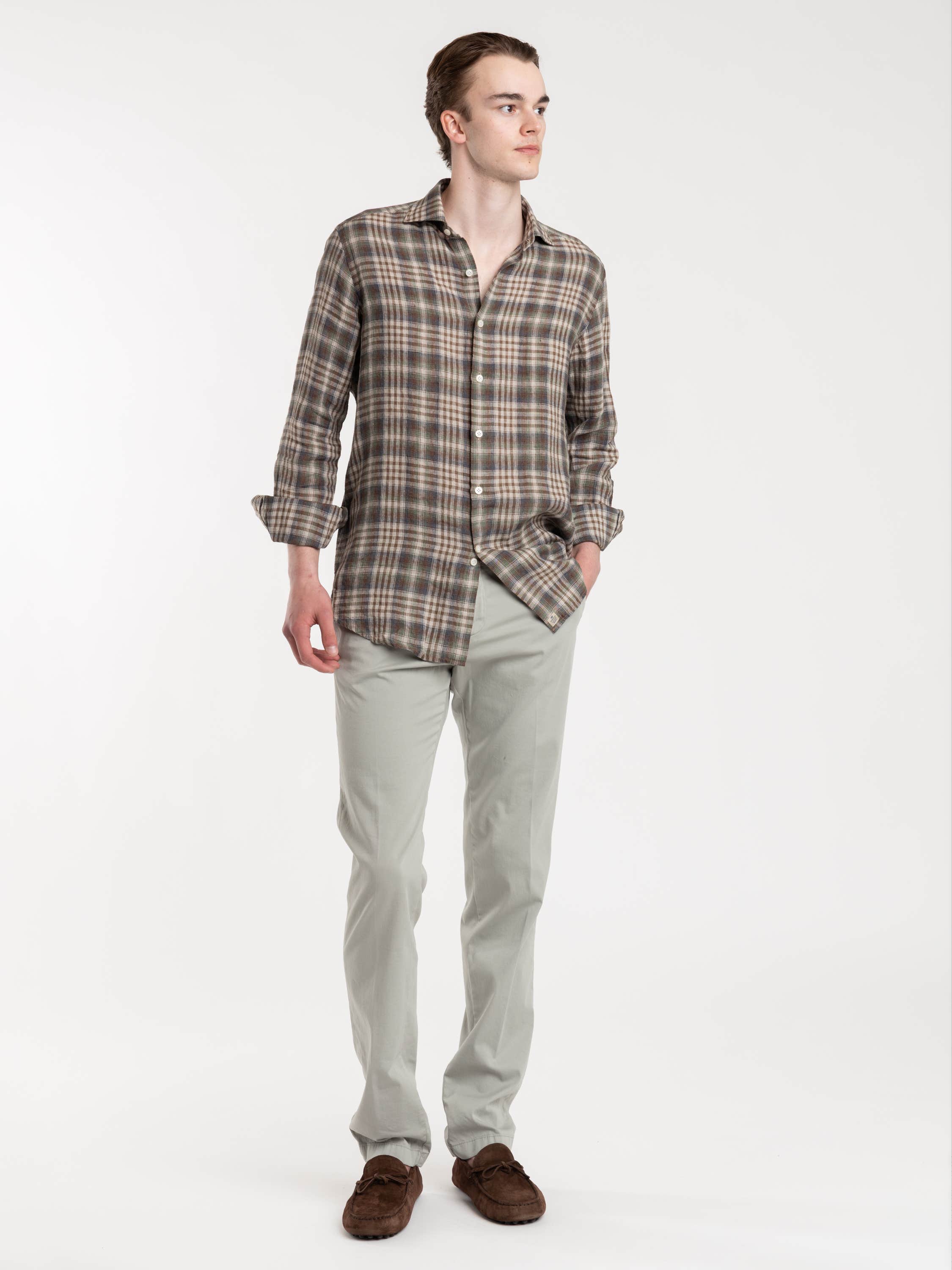 Taupe Silk And Stretch Cotton Chino Pants