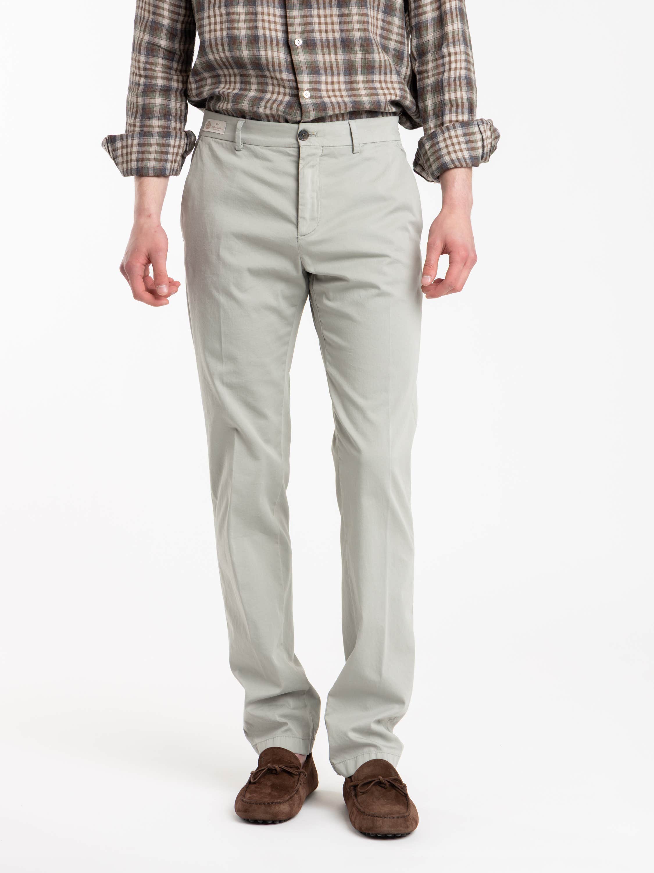 Taupe Silk And Stretch Cotton Chino Pants