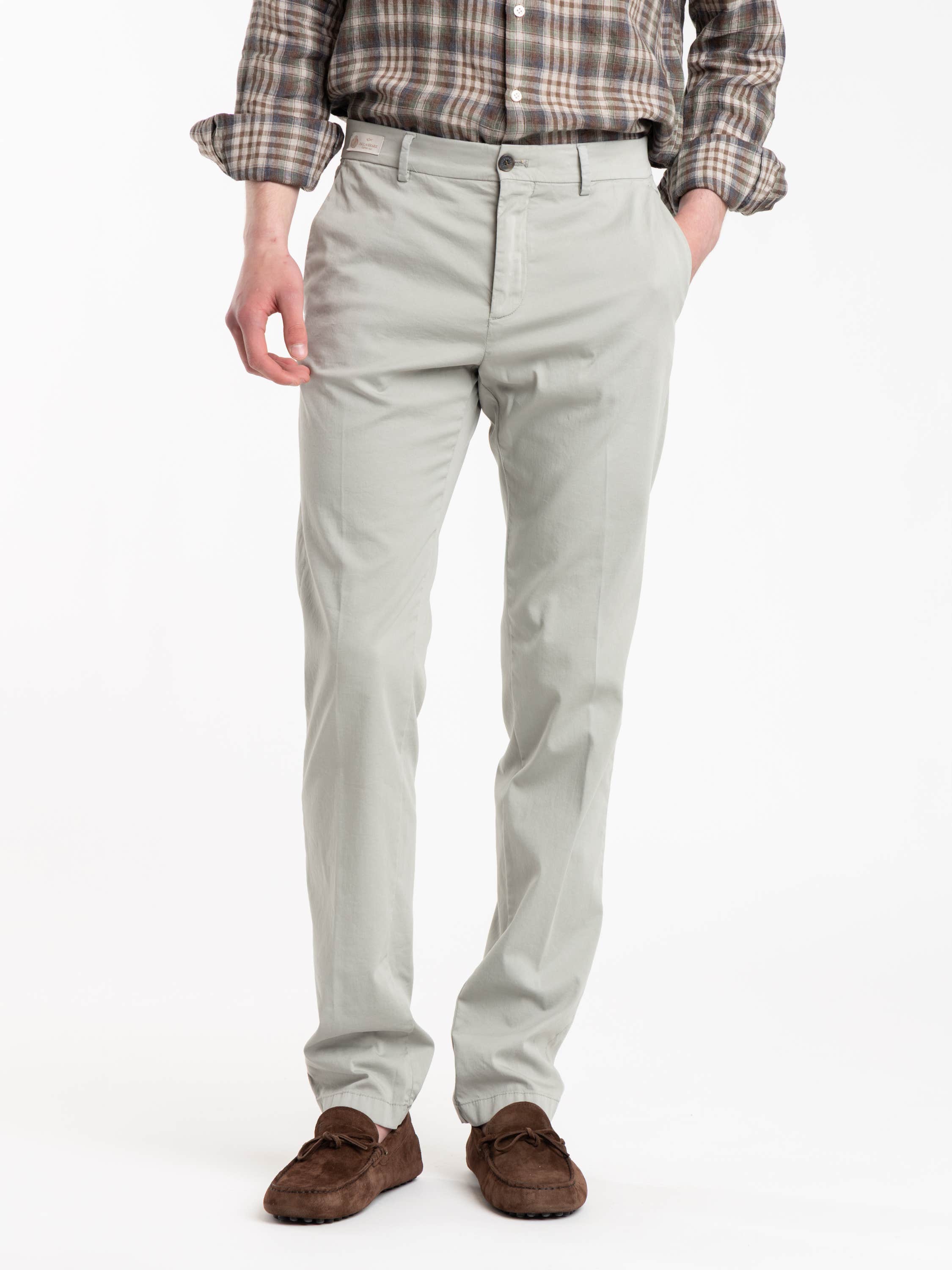 Taupe Silk And Stretch Cotton Chino Pants