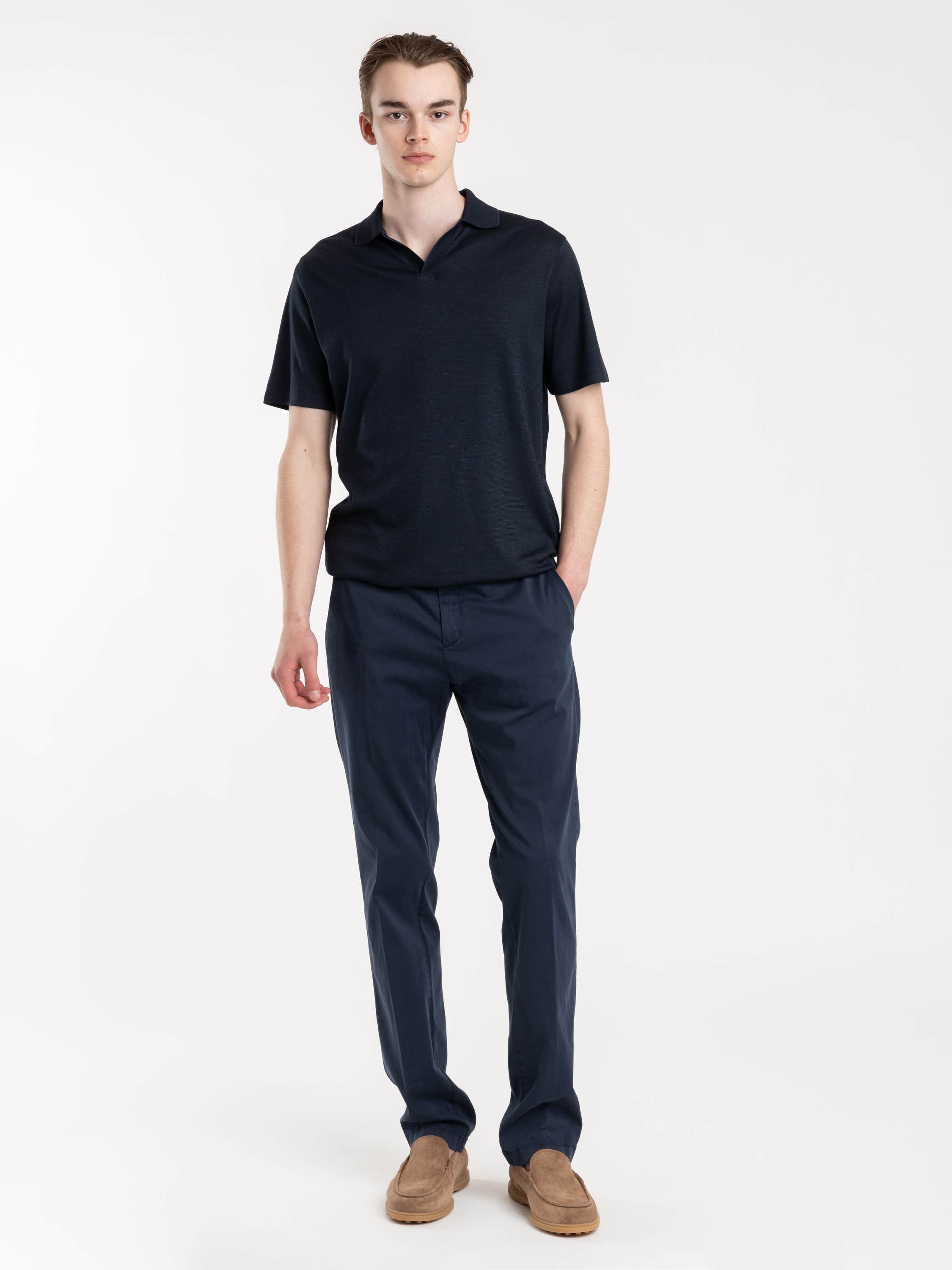 Vintage Indigo X-Soft Open-Collar Polo Shirt In Cotton Interlock