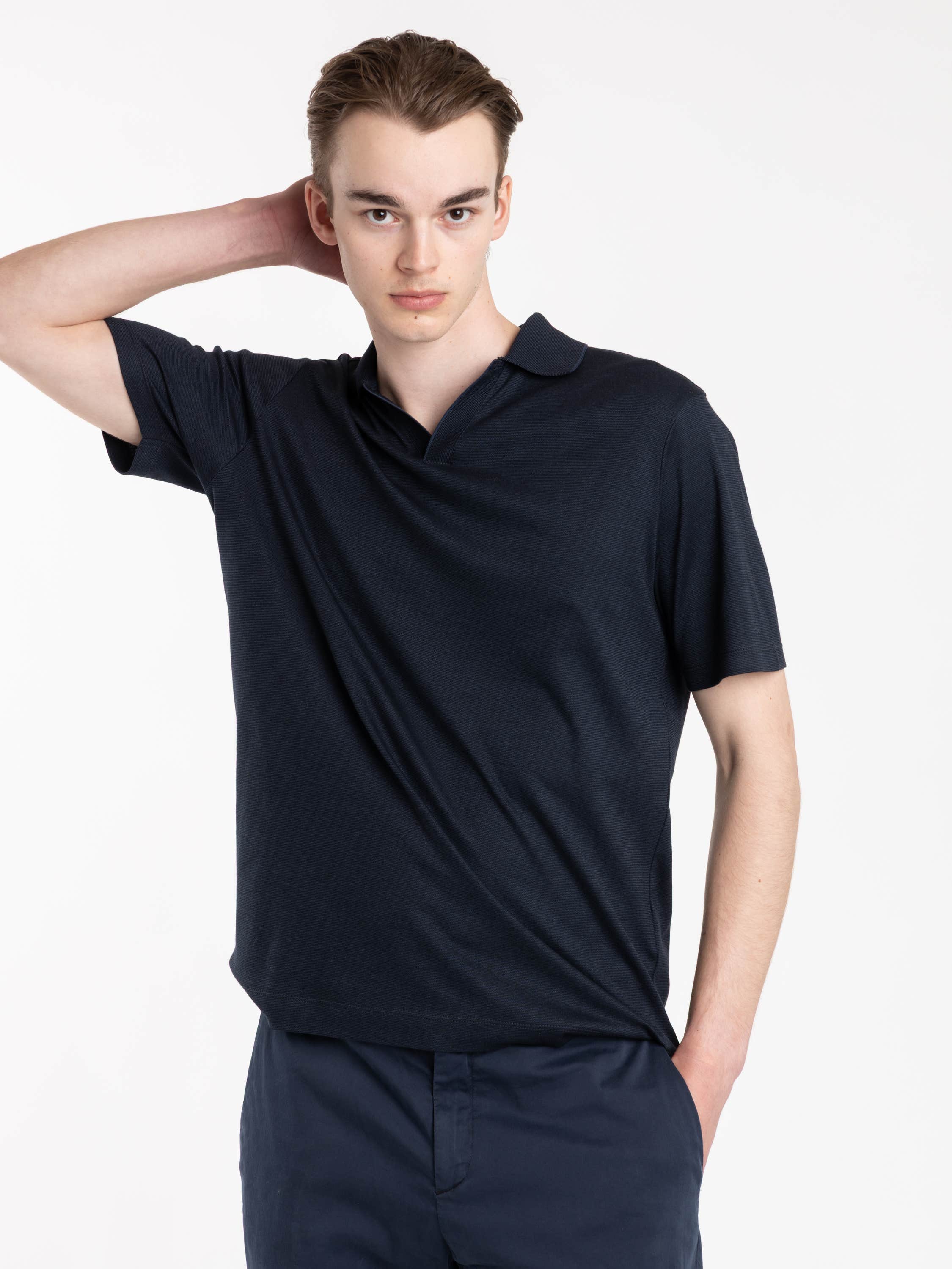 Vintage Indigo X-Soft Open-Collar Polo Shirt In Cotton Interlock