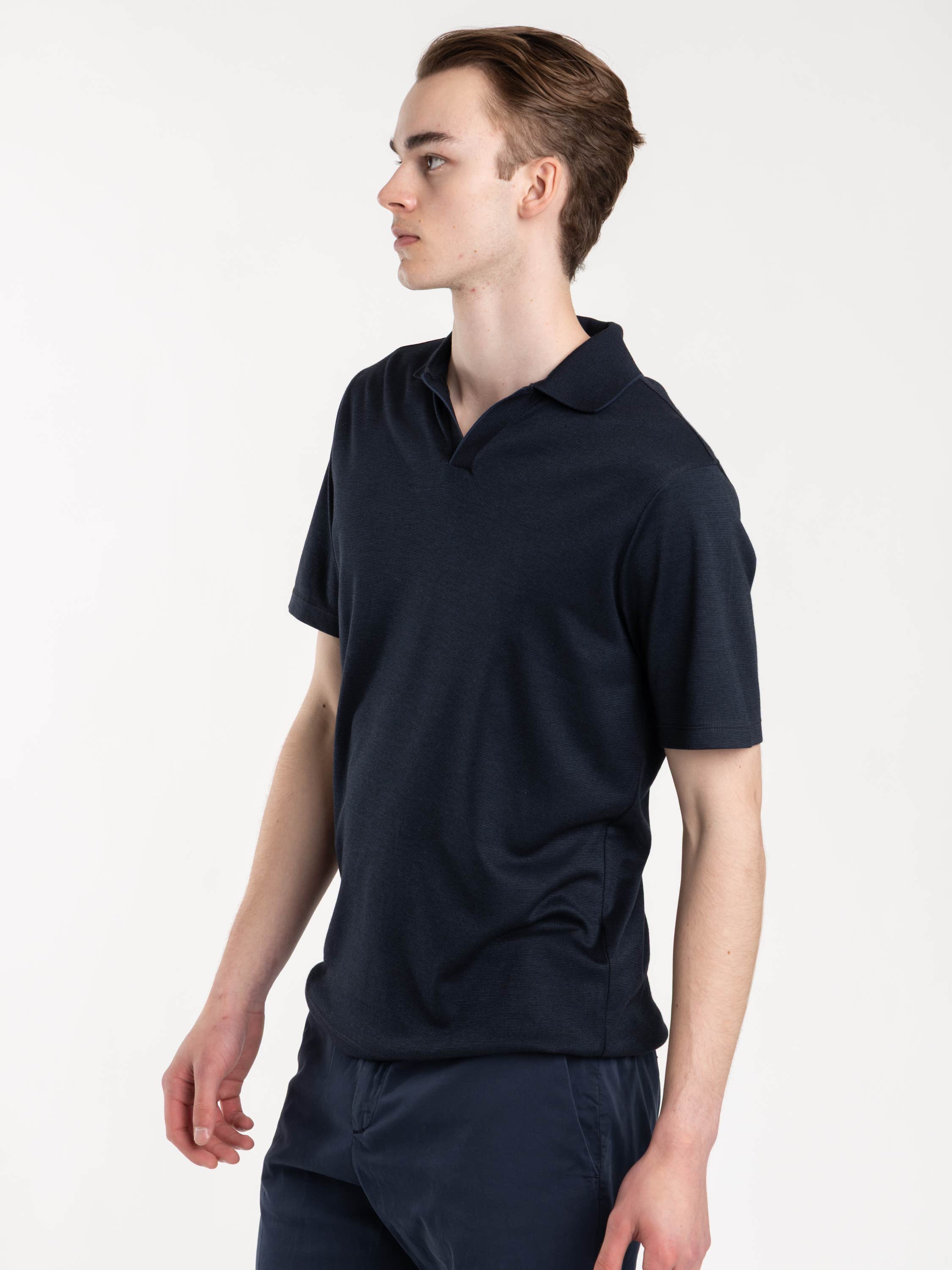 Vintage Indigo X-Soft Open-Collar Polo Shirt In Cotton Interlock