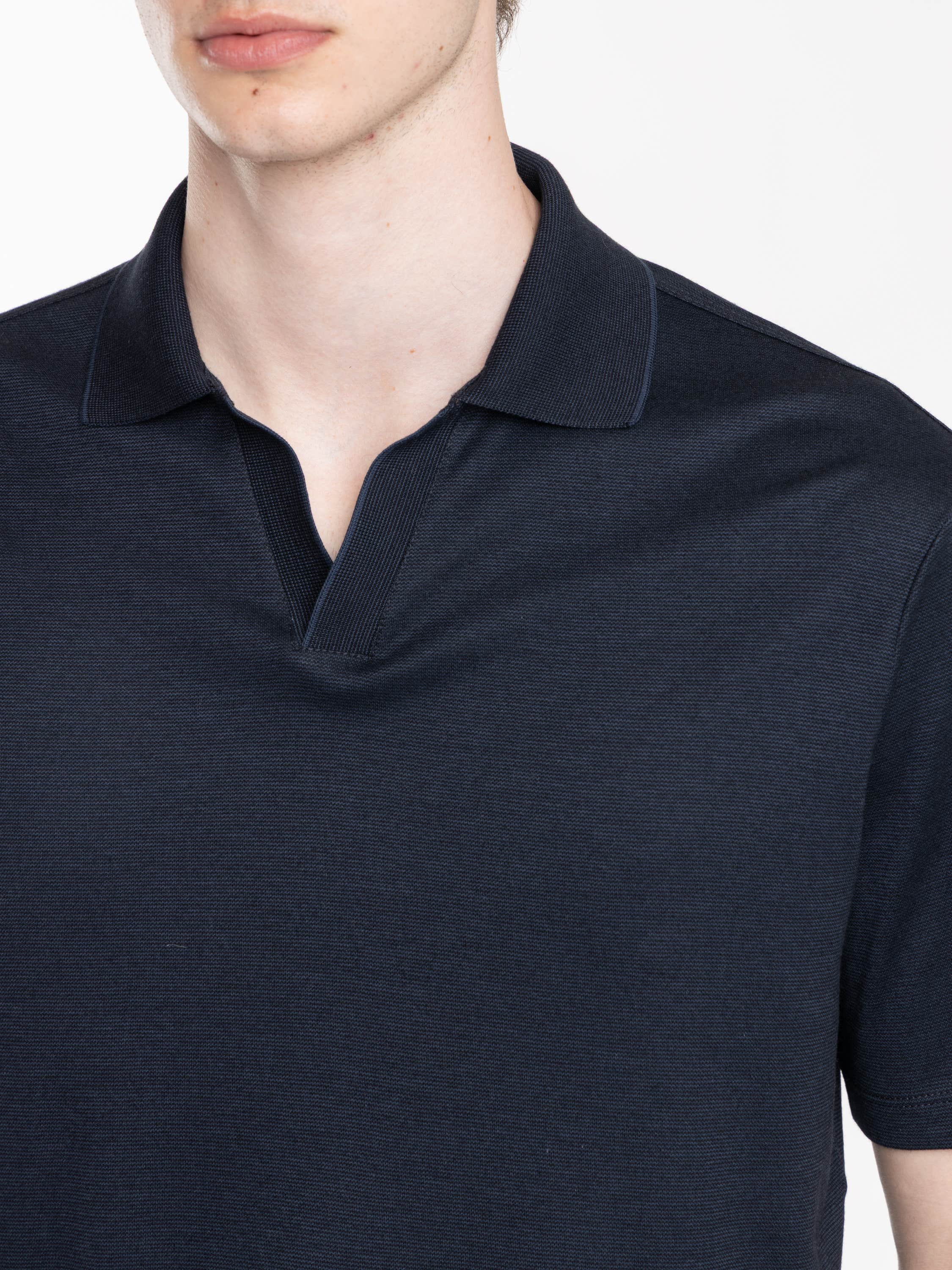 Vintage Indigo X-Soft Open-Collar Polo Shirt In Cotton Interlock