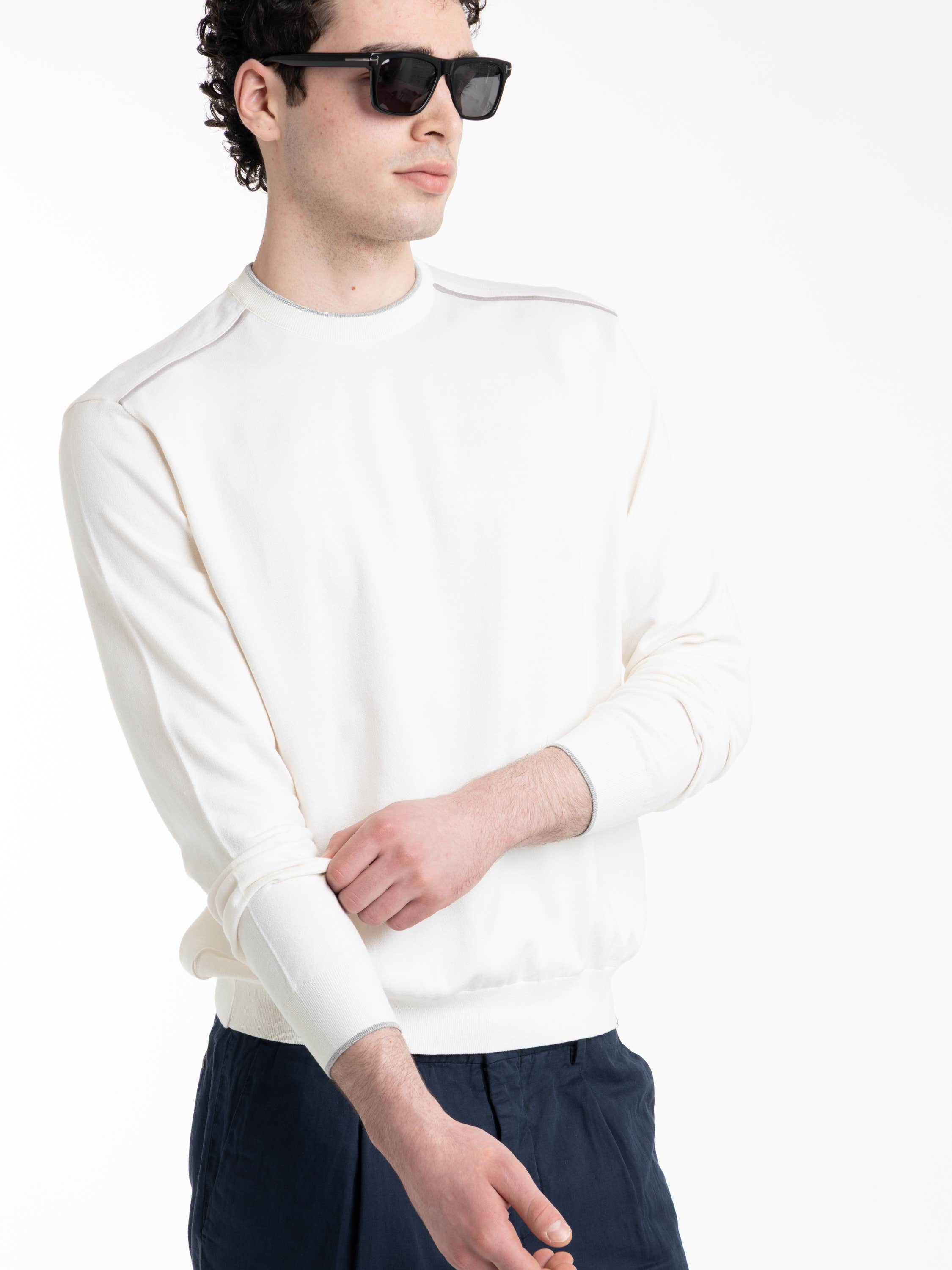 White Silk and Cotton Crewneck Sweater