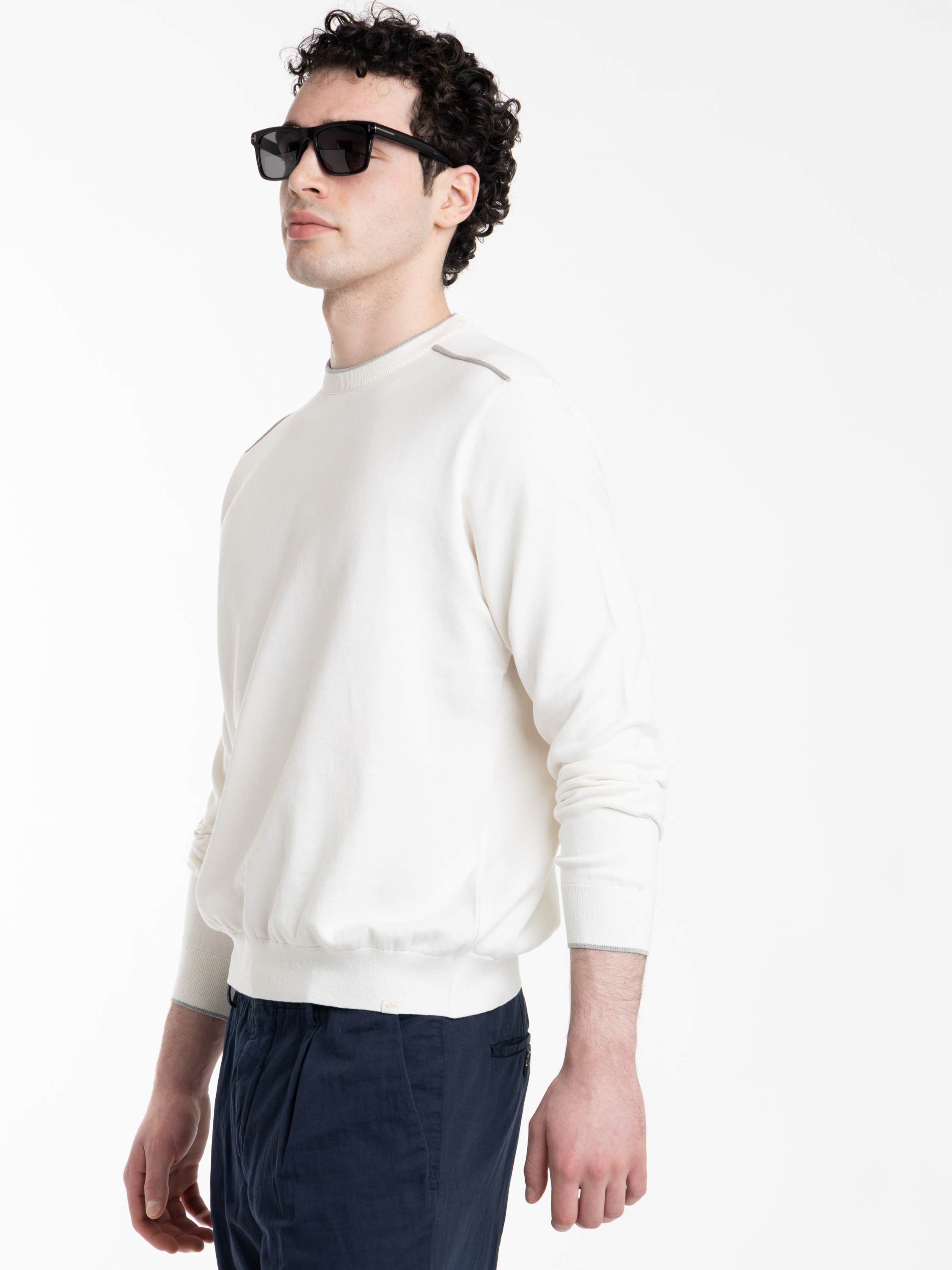 White Silk and Cotton Crewneck Sweater