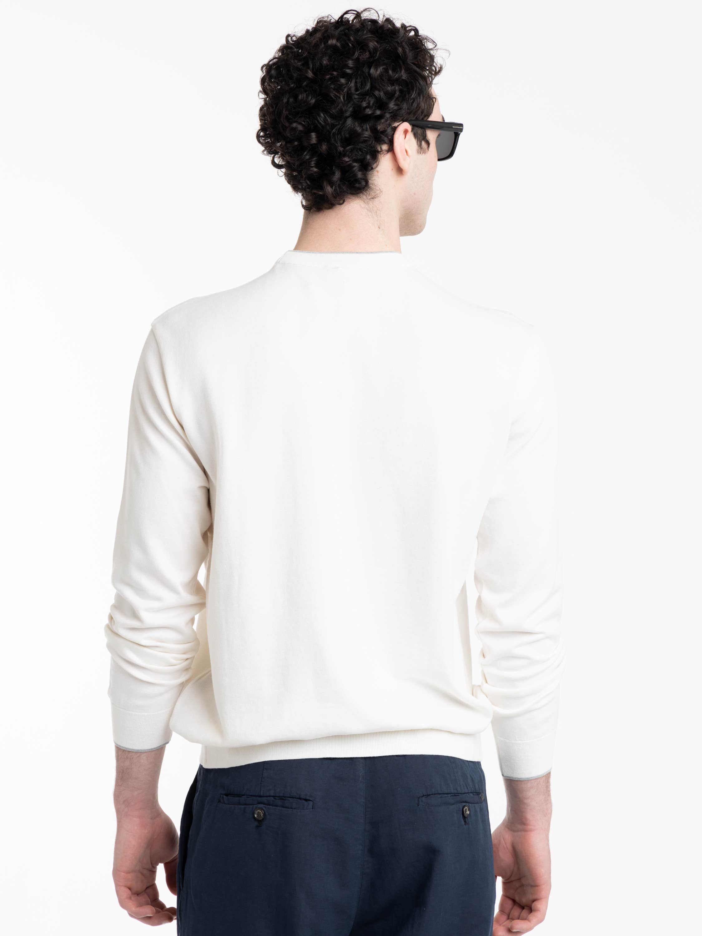 White Silk and Cotton Crewneck Sweater