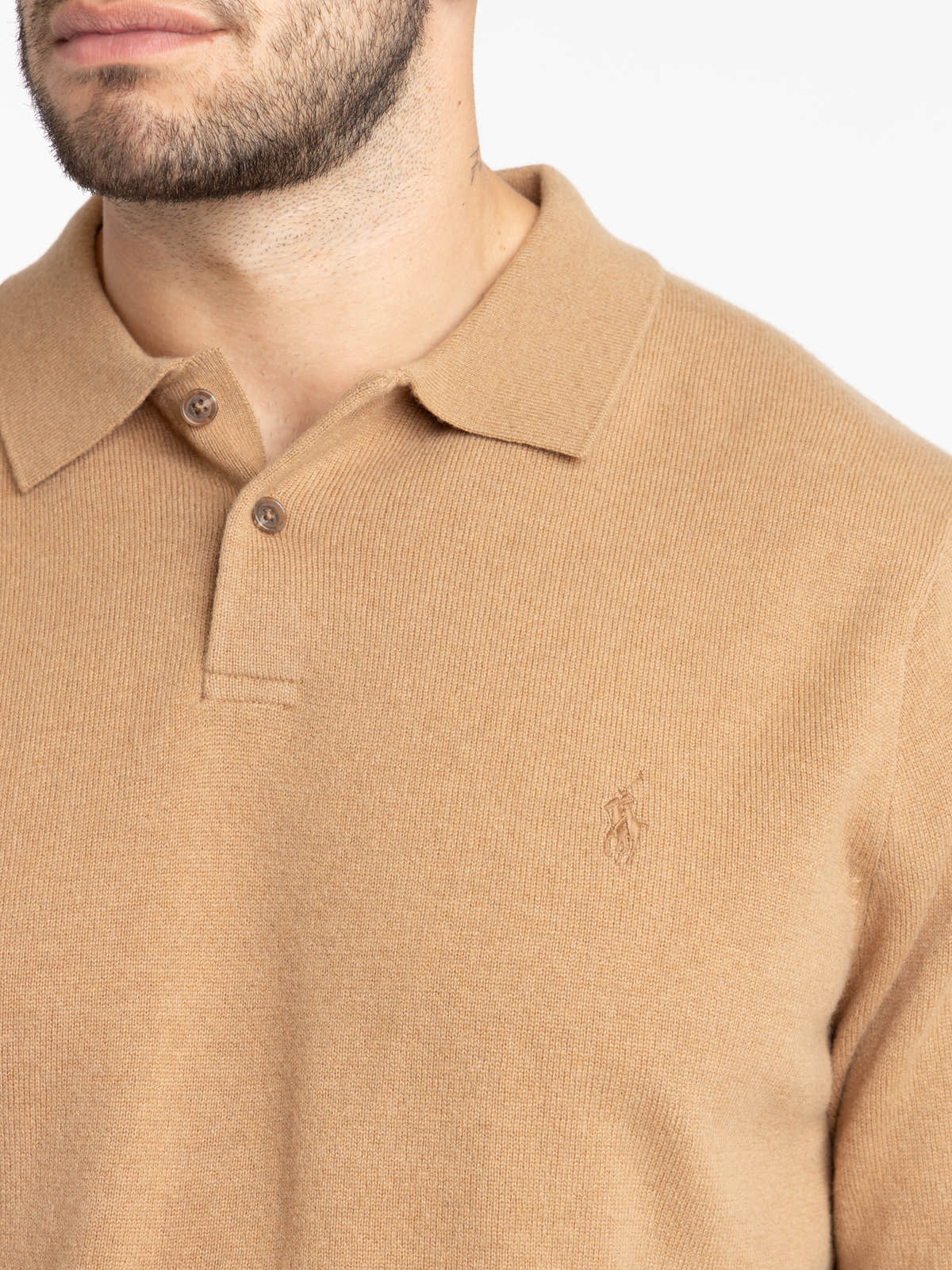 Crouton Tan Heather Wool Polo-Collar Sweater