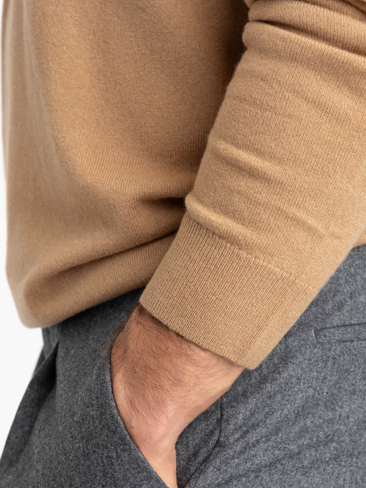 Crouton Tan Heather Wool Polo-Collar Sweater