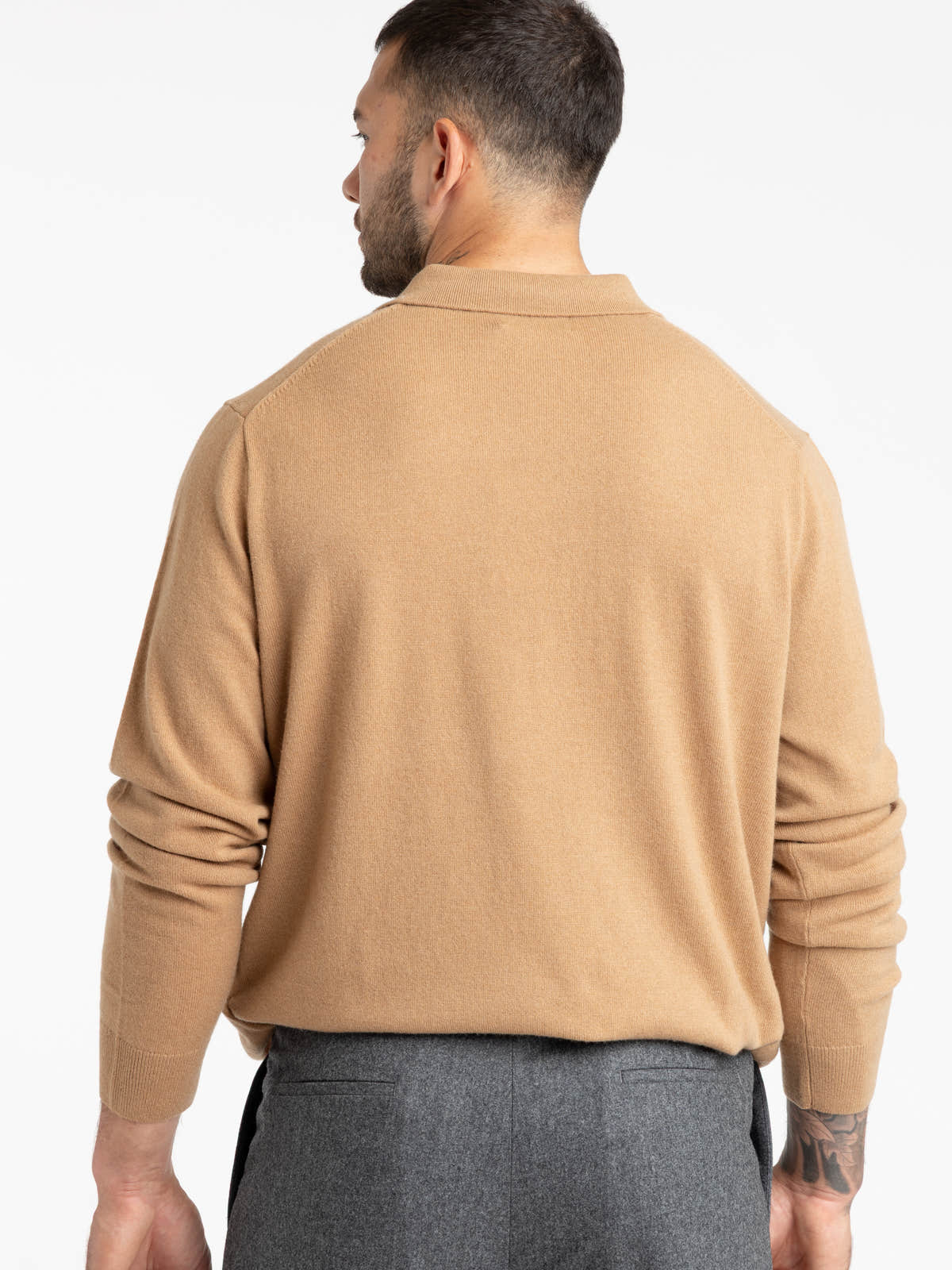 Crouton Tan Heather Wool Polo-Collar Sweater