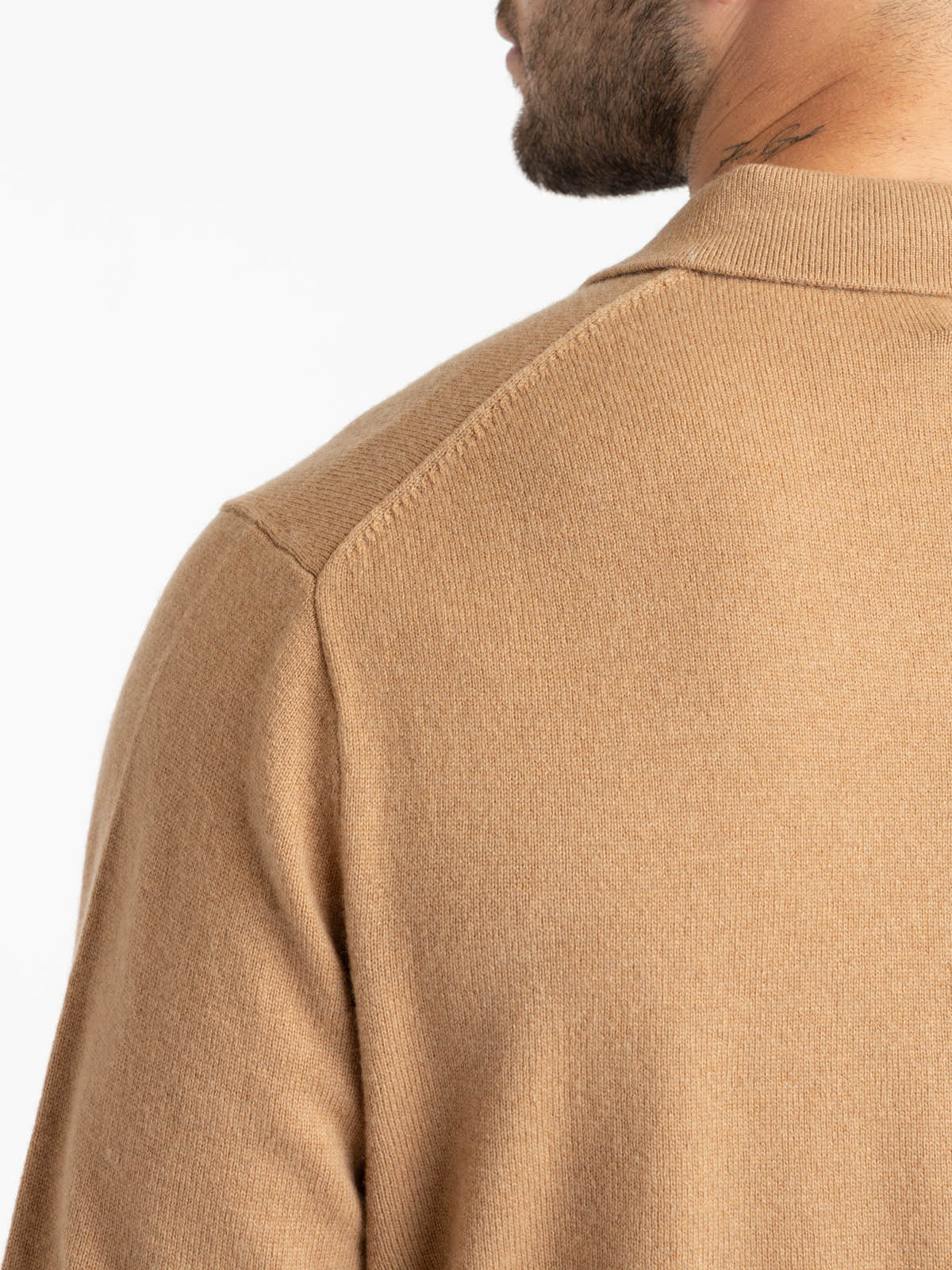Crouton Tan Heather Wool Polo-Collar Sweater