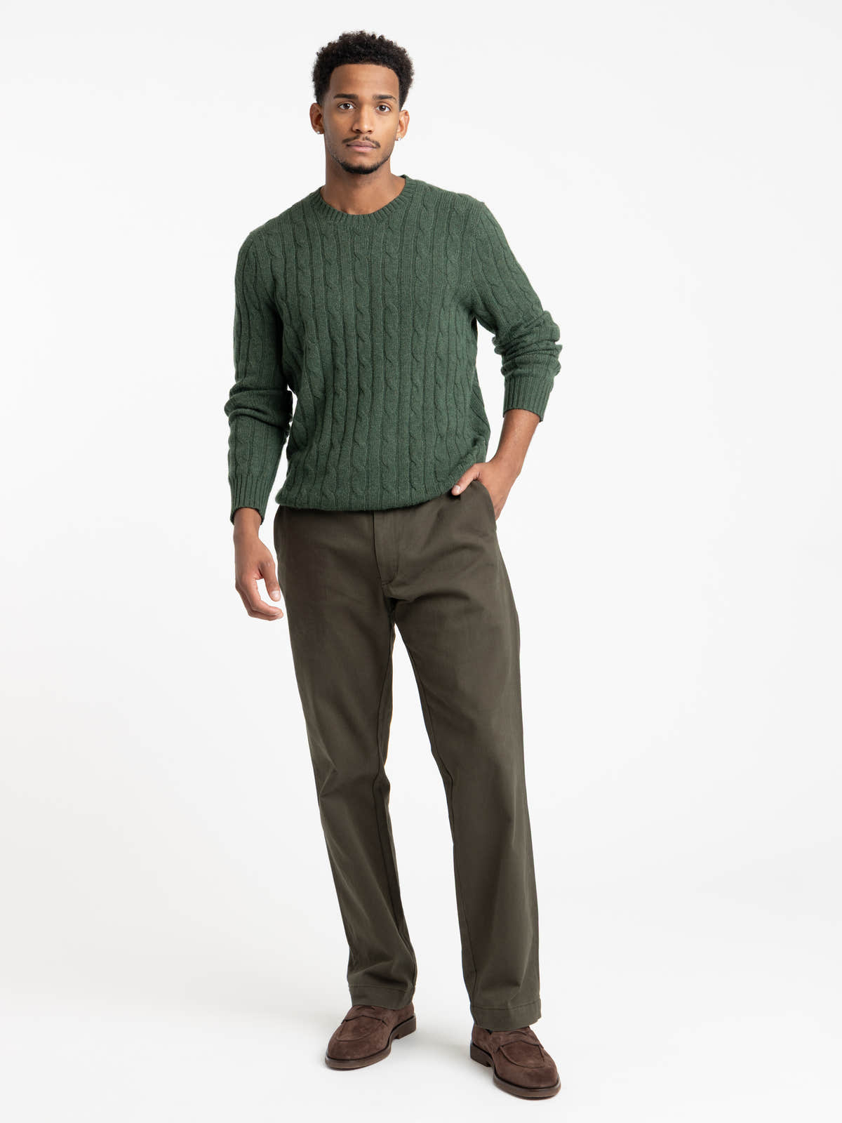 Green Cable-Knit Cashmere Sweater