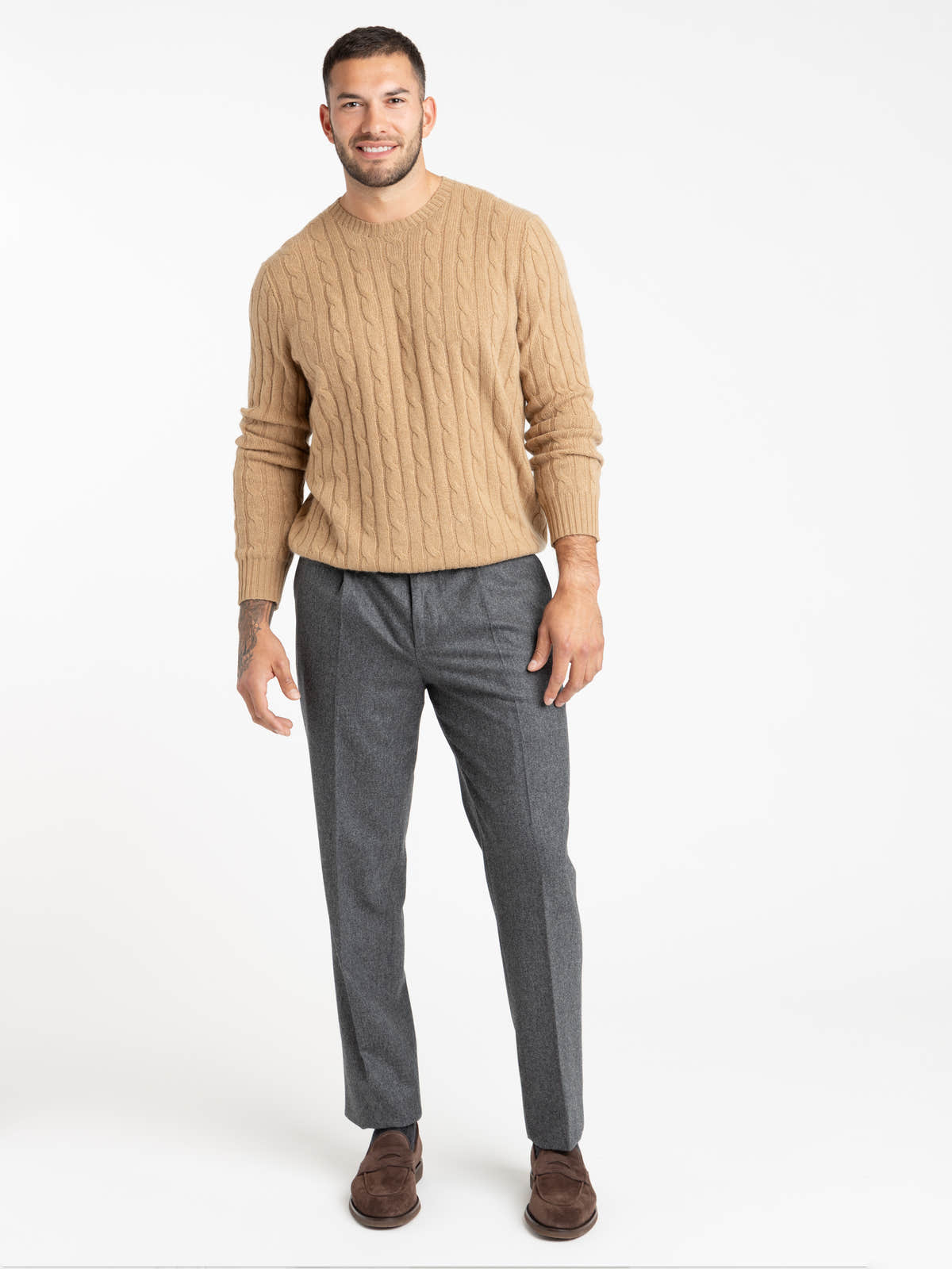 Light Brown Cable-Knit Cashmere Sweater