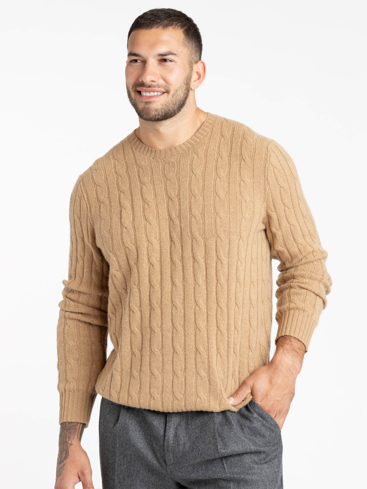 Light Brown Cable-Knit Cashmere Sweater