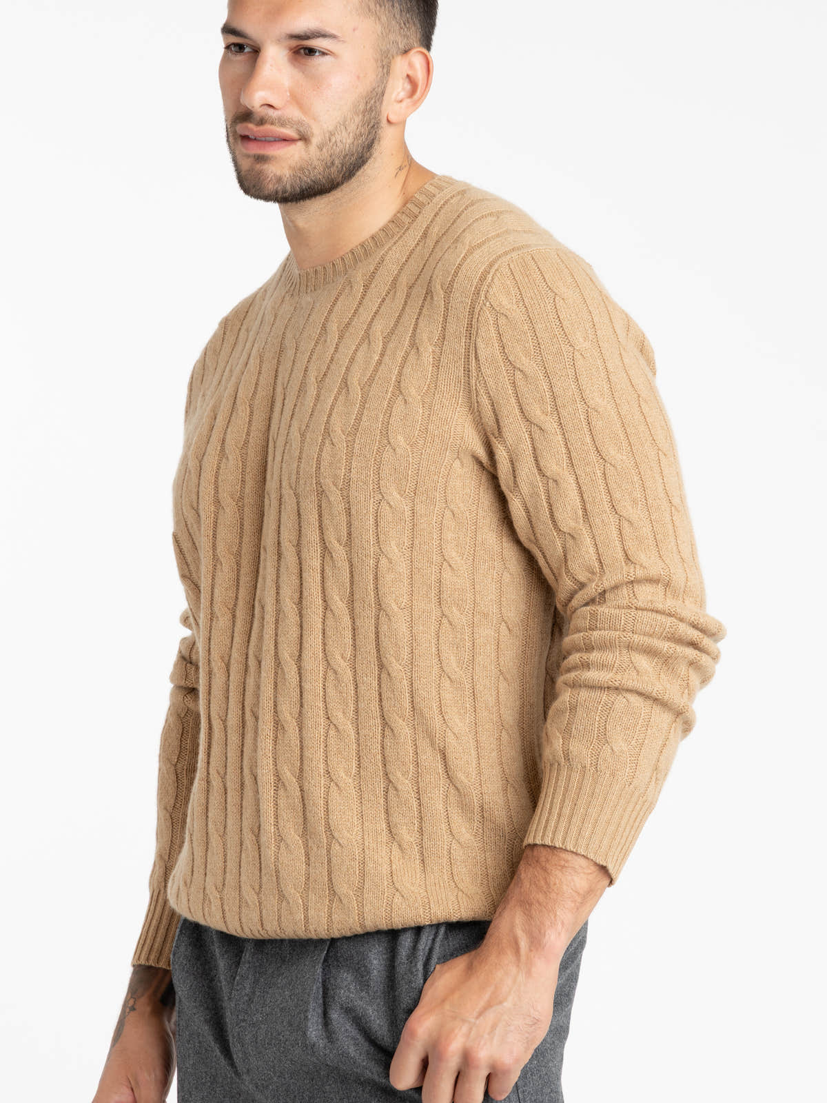 Light Brown Cable-Knit Cashmere Sweater