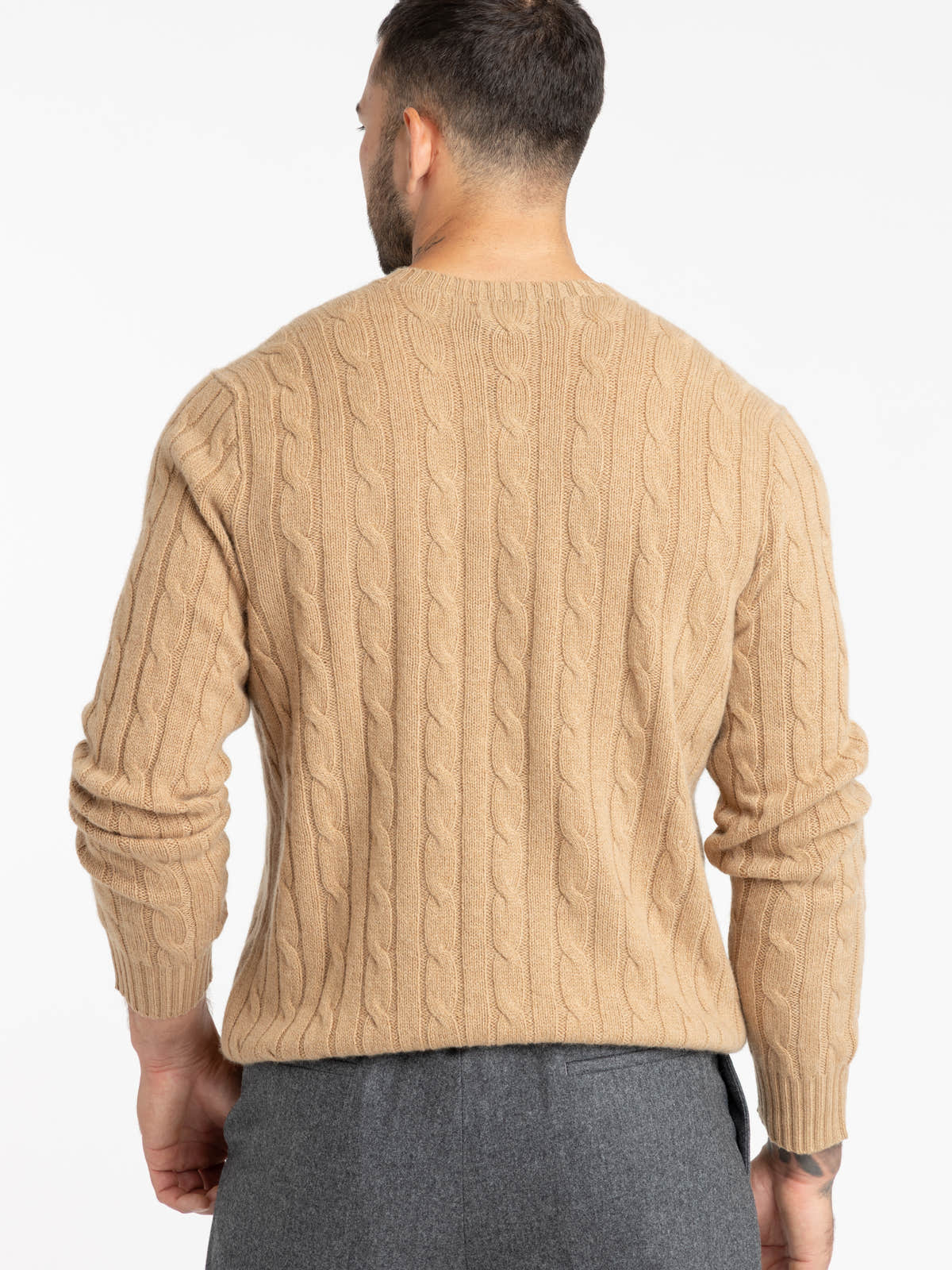 Light Brown Cable-Knit Cashmere Sweater