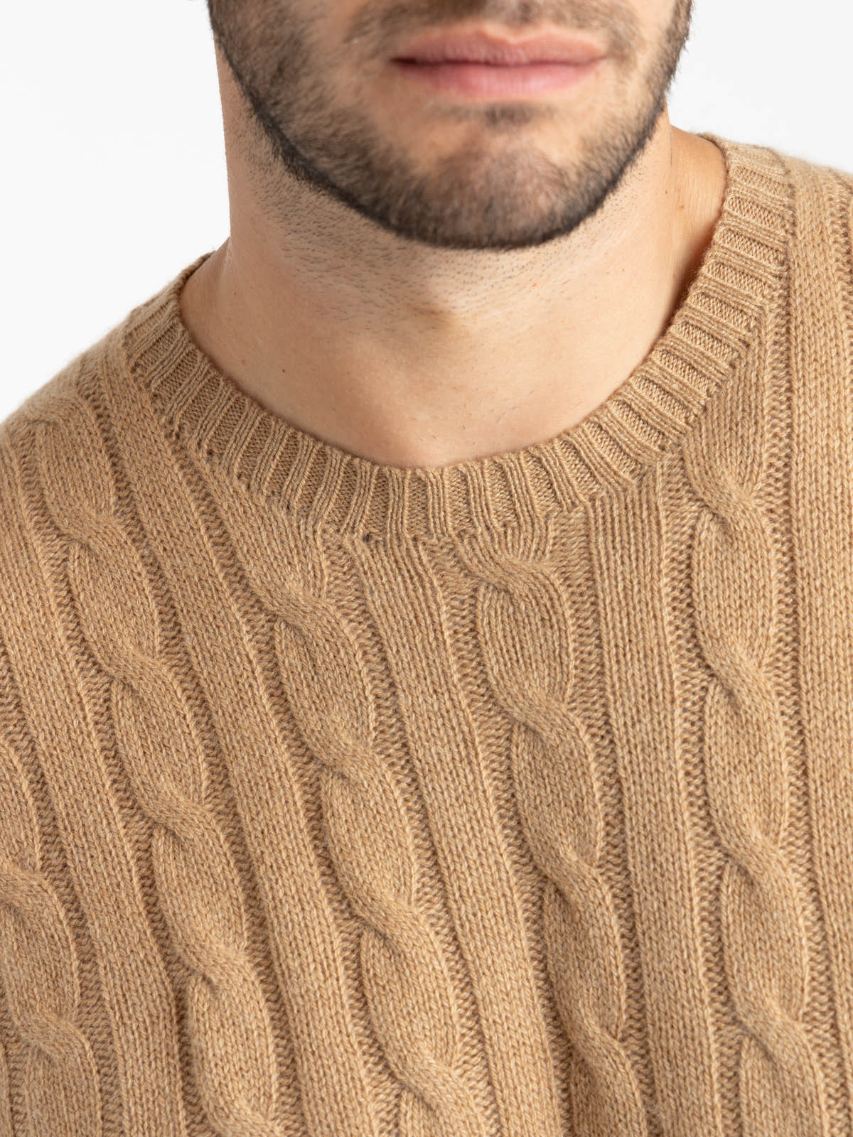 Light Brown Cable-Knit Cashmere Sweater