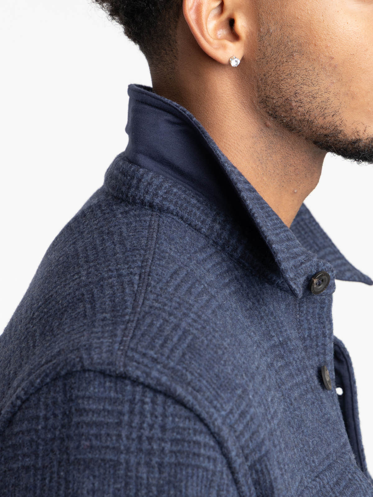 Navy Check Wool-Blend Overshirt