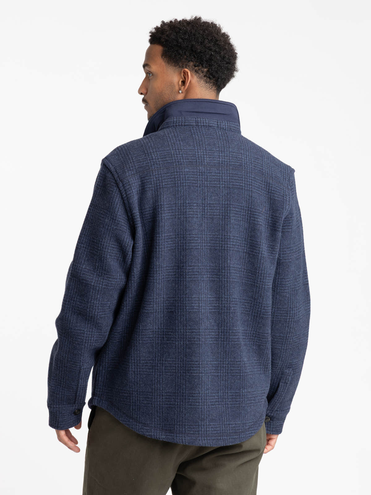 Navy Check Wool-Blend Overshirt