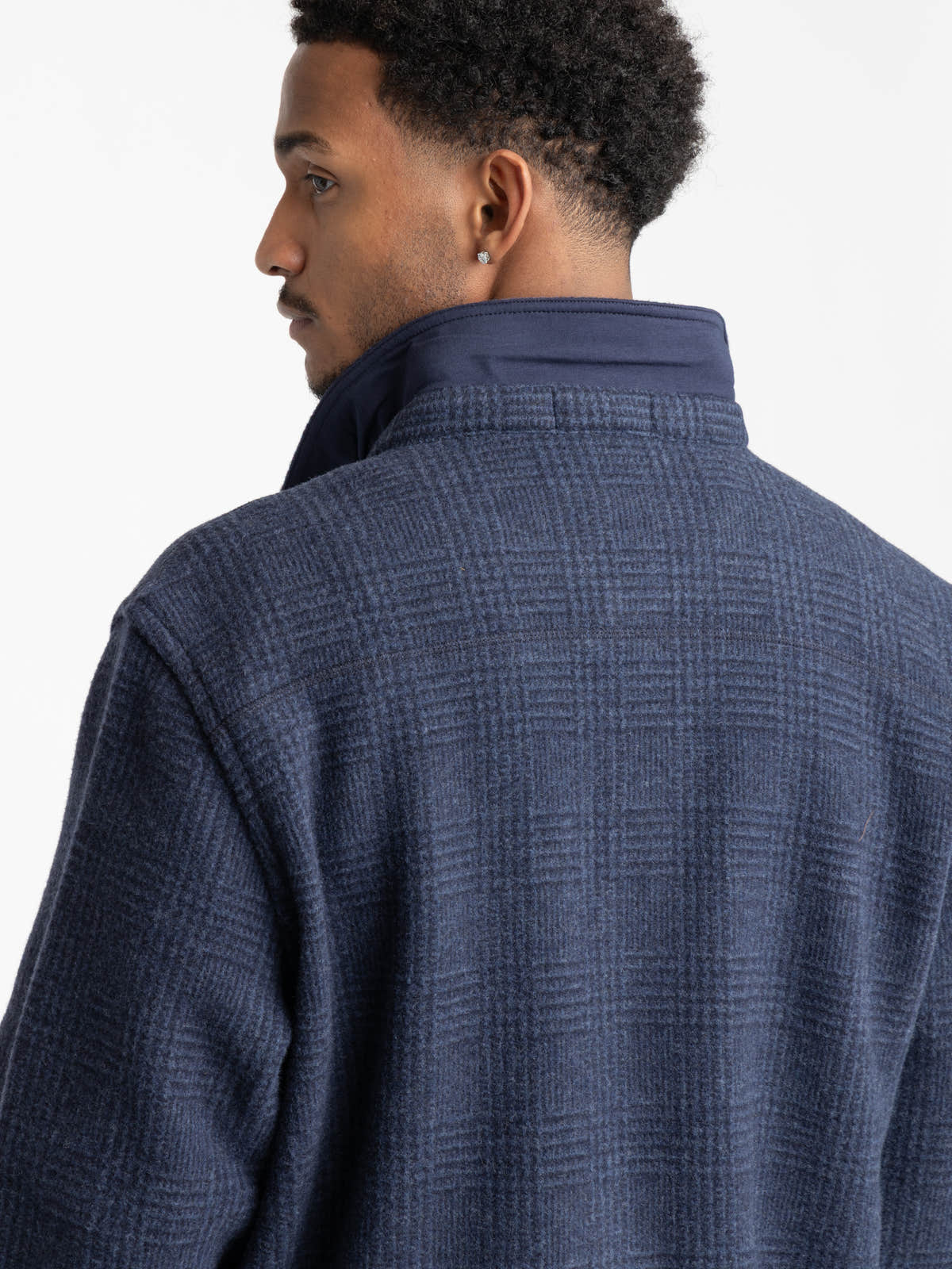 Navy Check Wool-Blend Overshirt