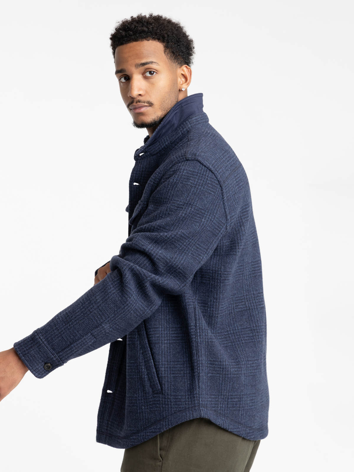 Navy Check Wool-Blend Overshirt