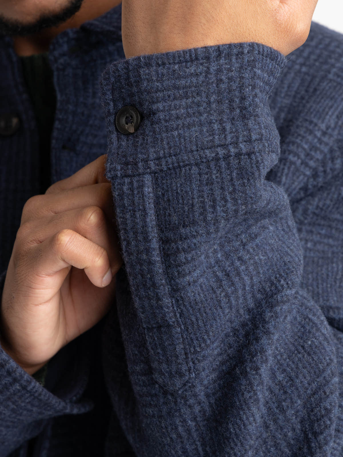Navy Check Wool-Blend Overshirt
