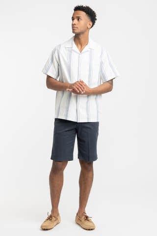 Portuguese Flannel Alqueva Shirt in White/Blue
