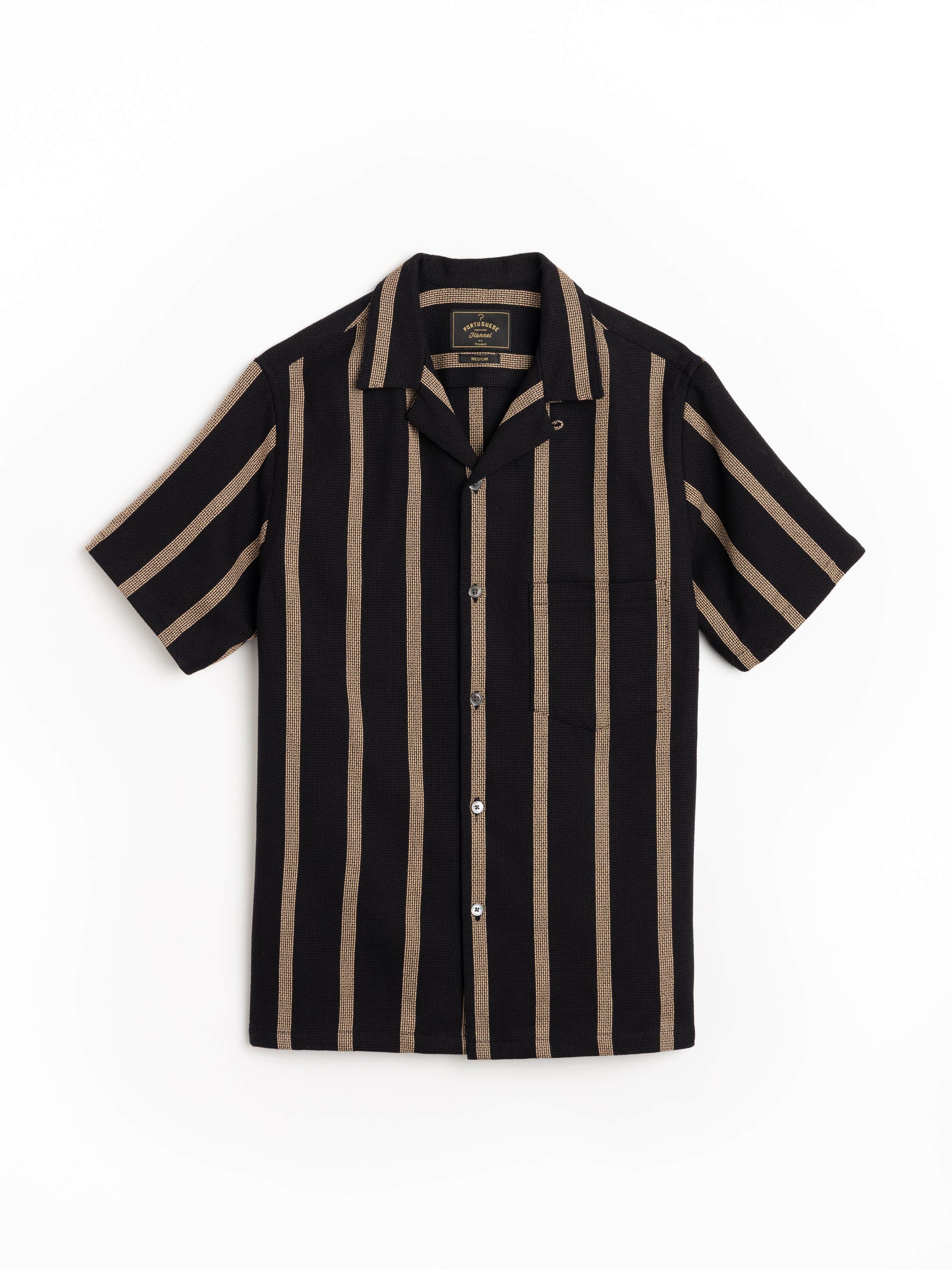 Black Marques Striped Camp Collar Shirt