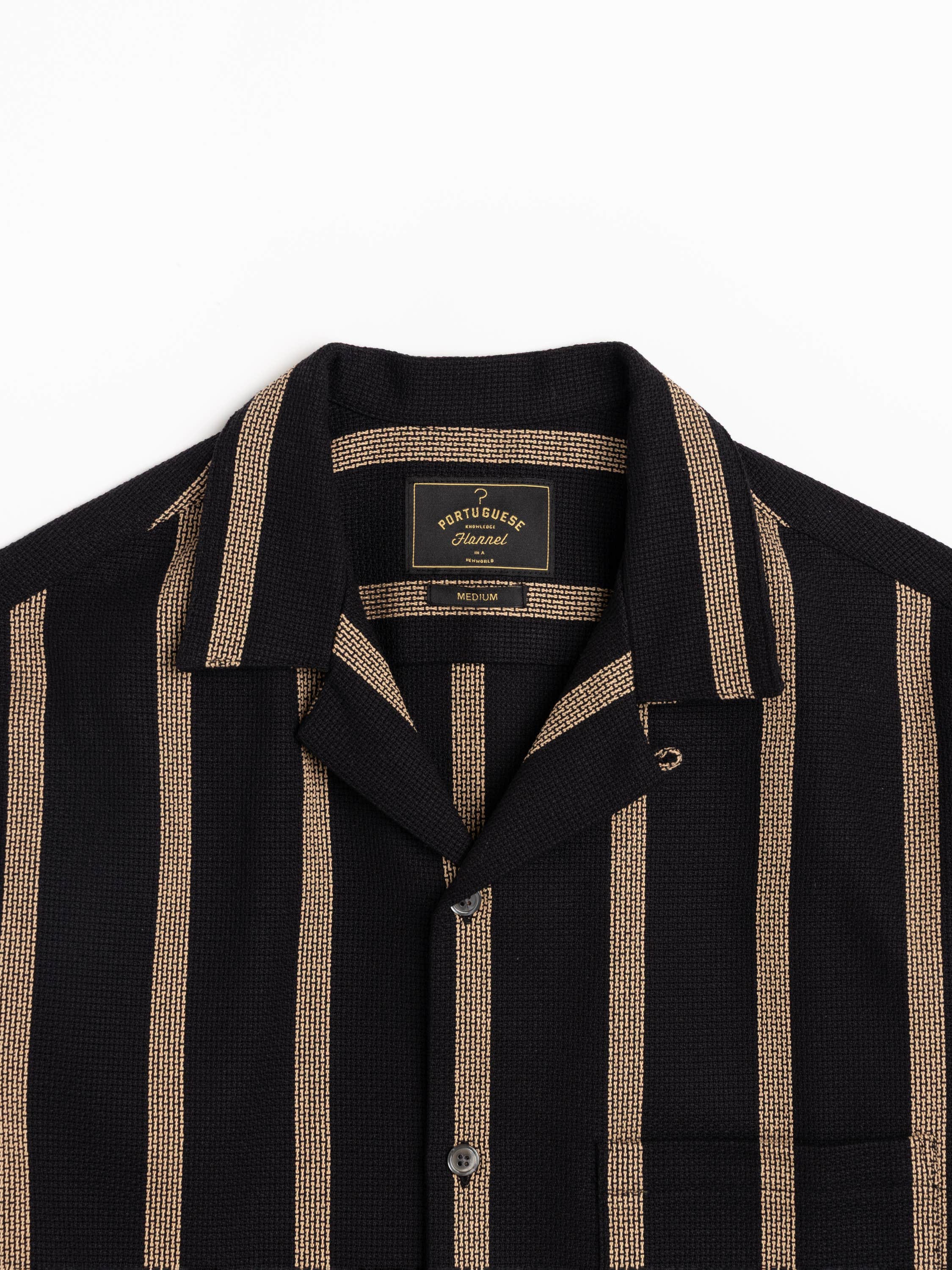 Black Marques Striped Camp Collar Shirt