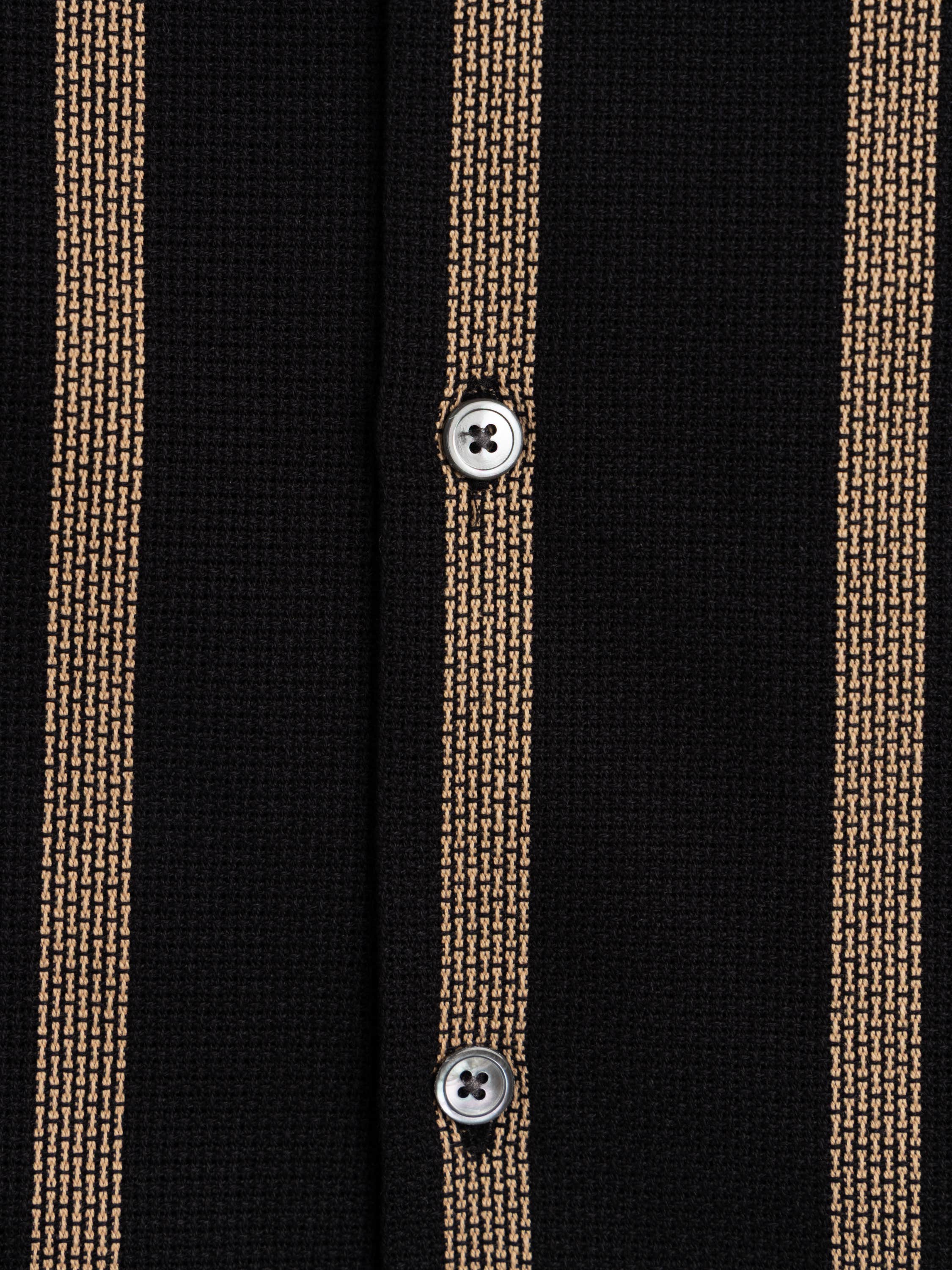 Black Marques Striped Camp Collar Shirt